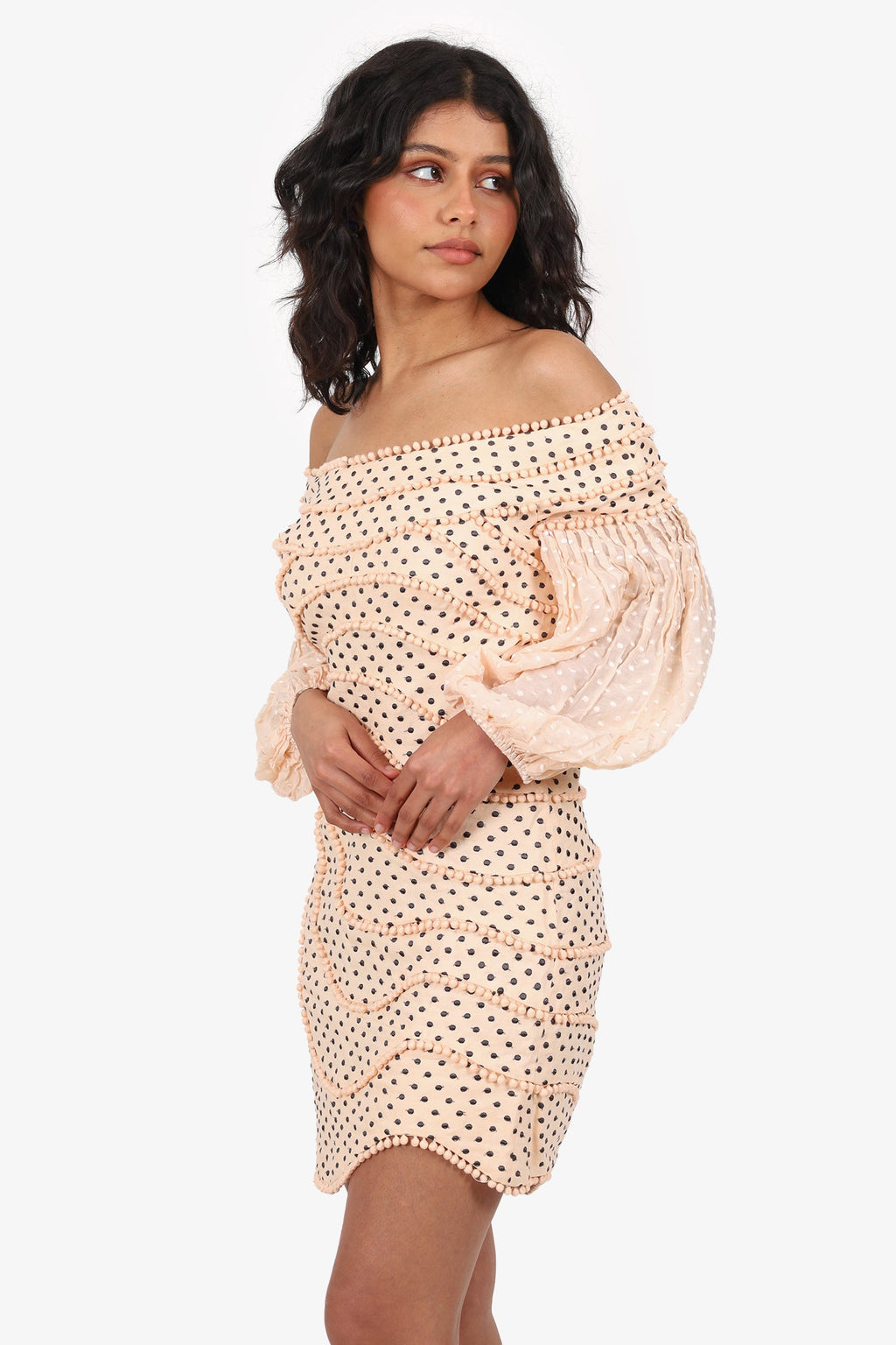 Zimmermann Peach/Black Dot Puff Sleeve Mini Dress Size 0