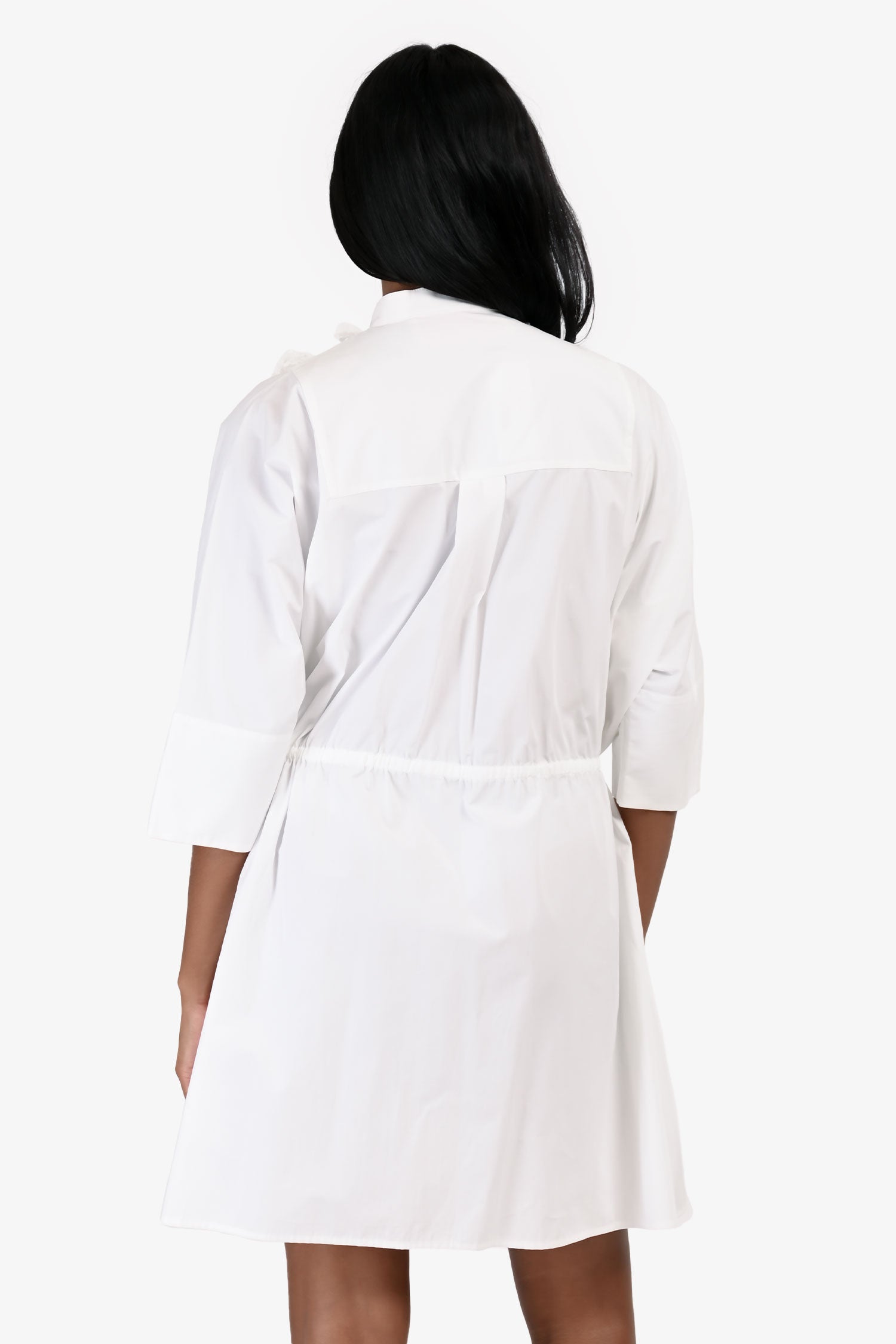 Valentino White Cotton Poplin Mesh/Sequin Embellished Shirt Dress Size 40