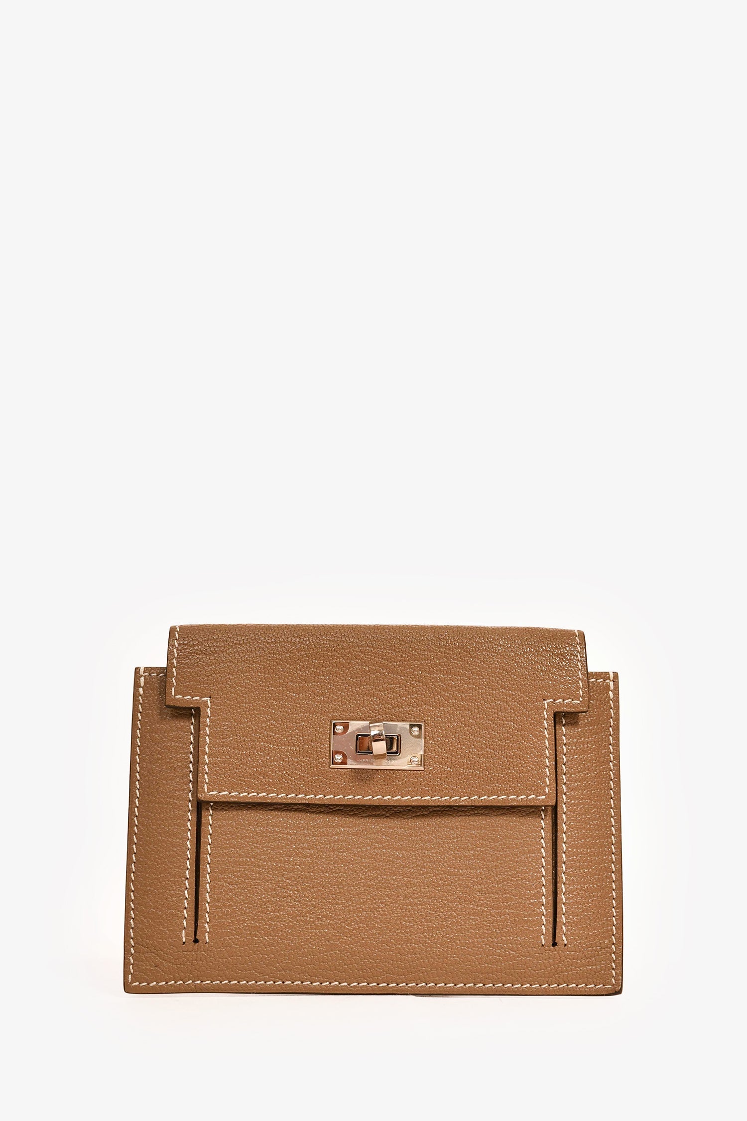 Hermès 2022 Etoupe Leather Mysore Goatskin Kelly Pocket Compact Wallet