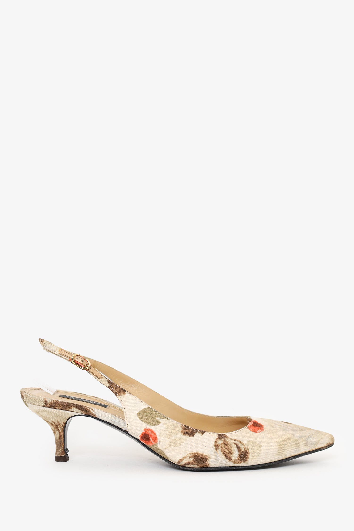 Dolce & Gabbana Cream/Brown Floral Print Sling Back Kitten Heels Size 41