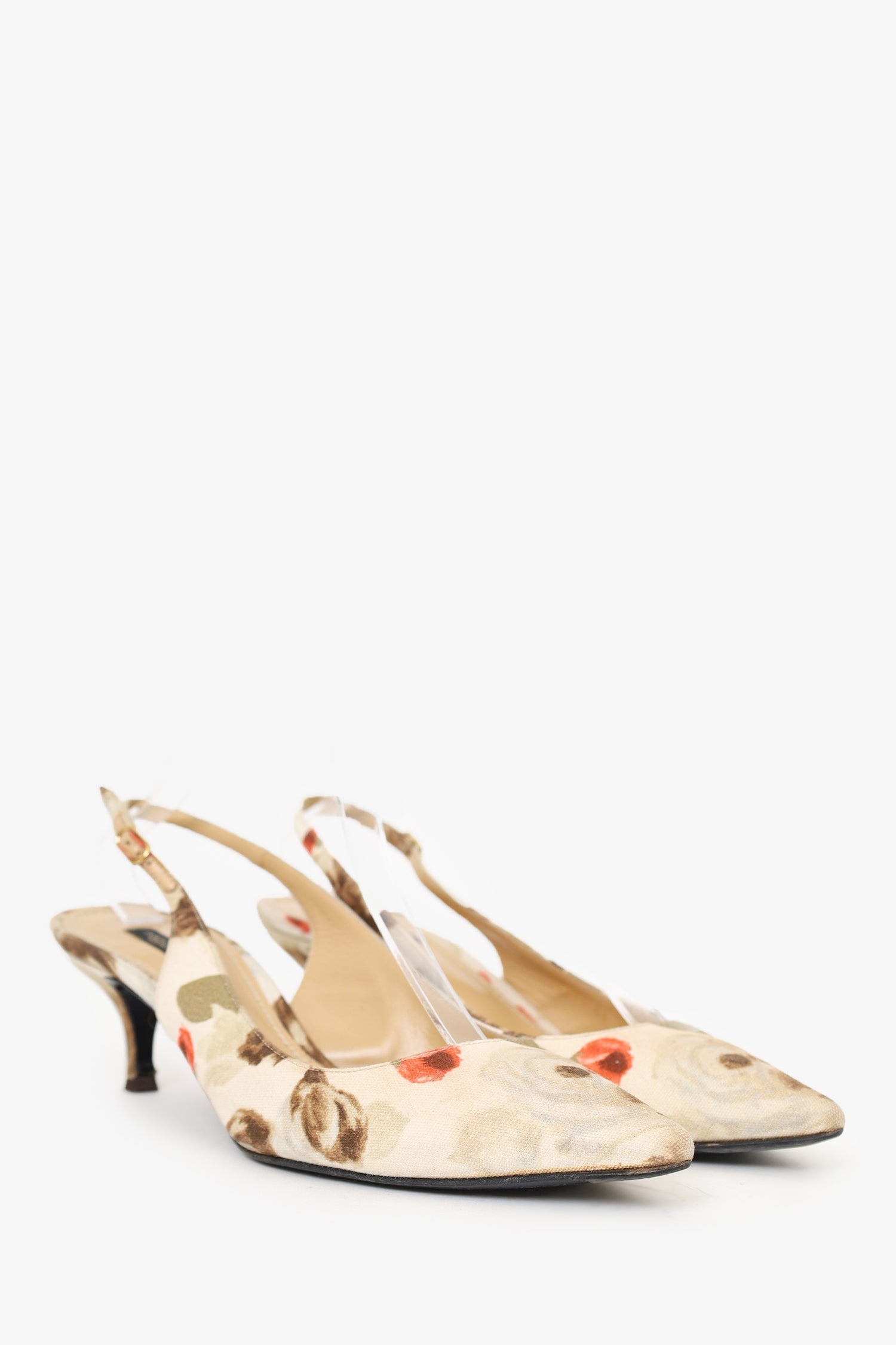 Dolce & Gabbana Cream/Brown Floral Print Sling Back Kitten Heels Size 41
