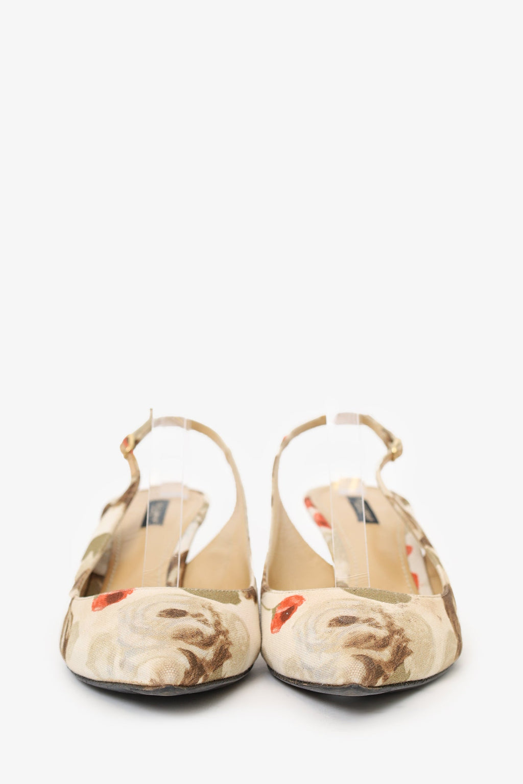 Dolce & Gabbana Cream/Brown Floral Print Sling Back Kitten Heels Size 41