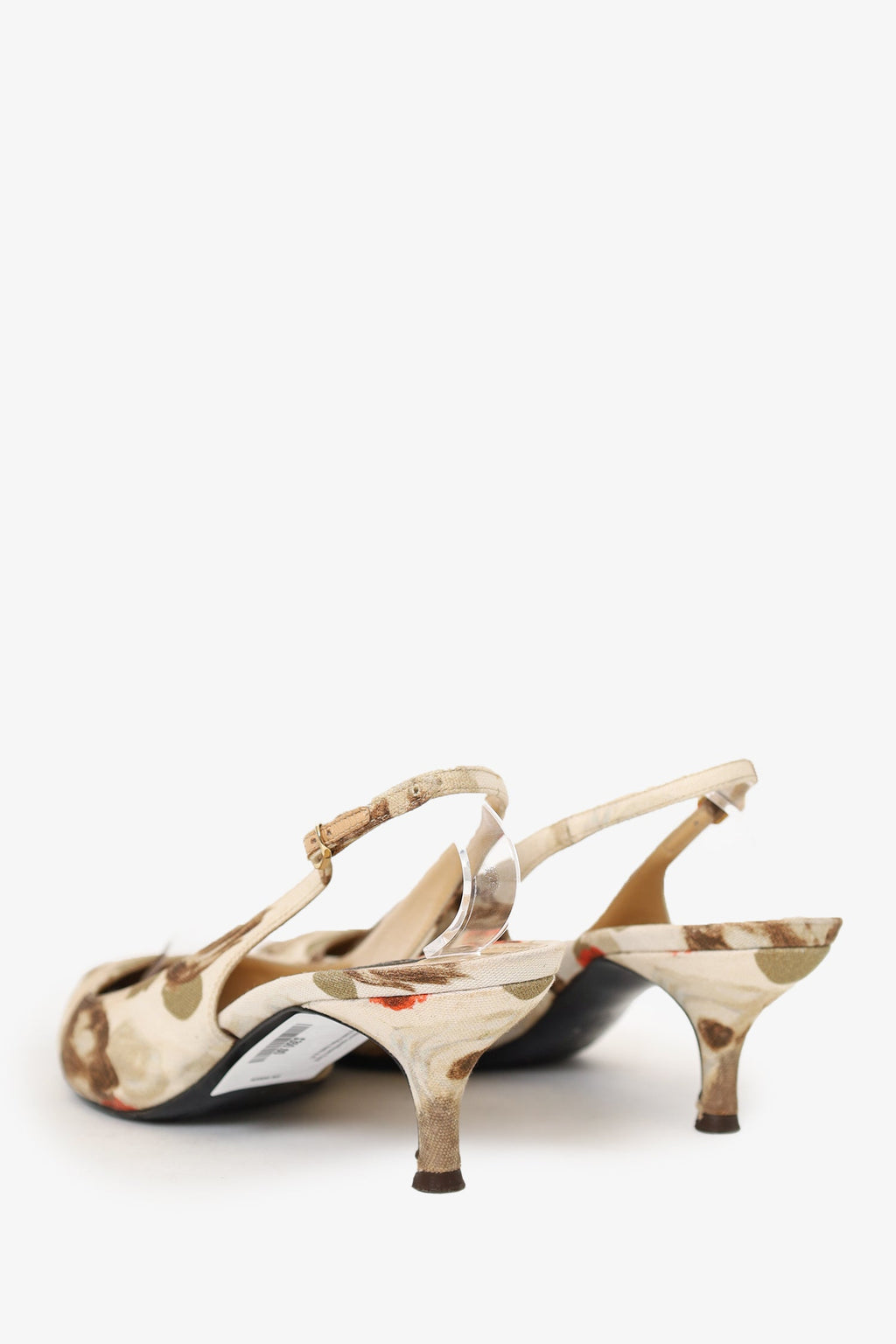 Dolce & Gabbana Cream/Brown Floral Print Sling Back Kitten Heels Size 41