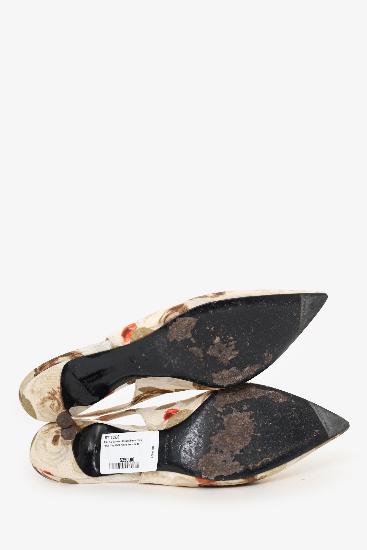Dolce & Gabbana Cream/Brown Floral Print Sling Back Kitten Heels Size 41