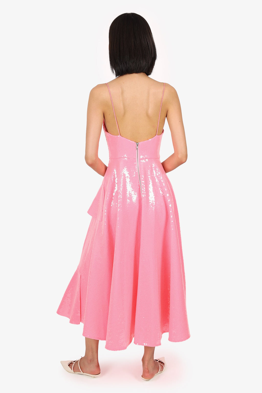 Alex Perry Pink Sequin Ruffled Midi Dress Size 8