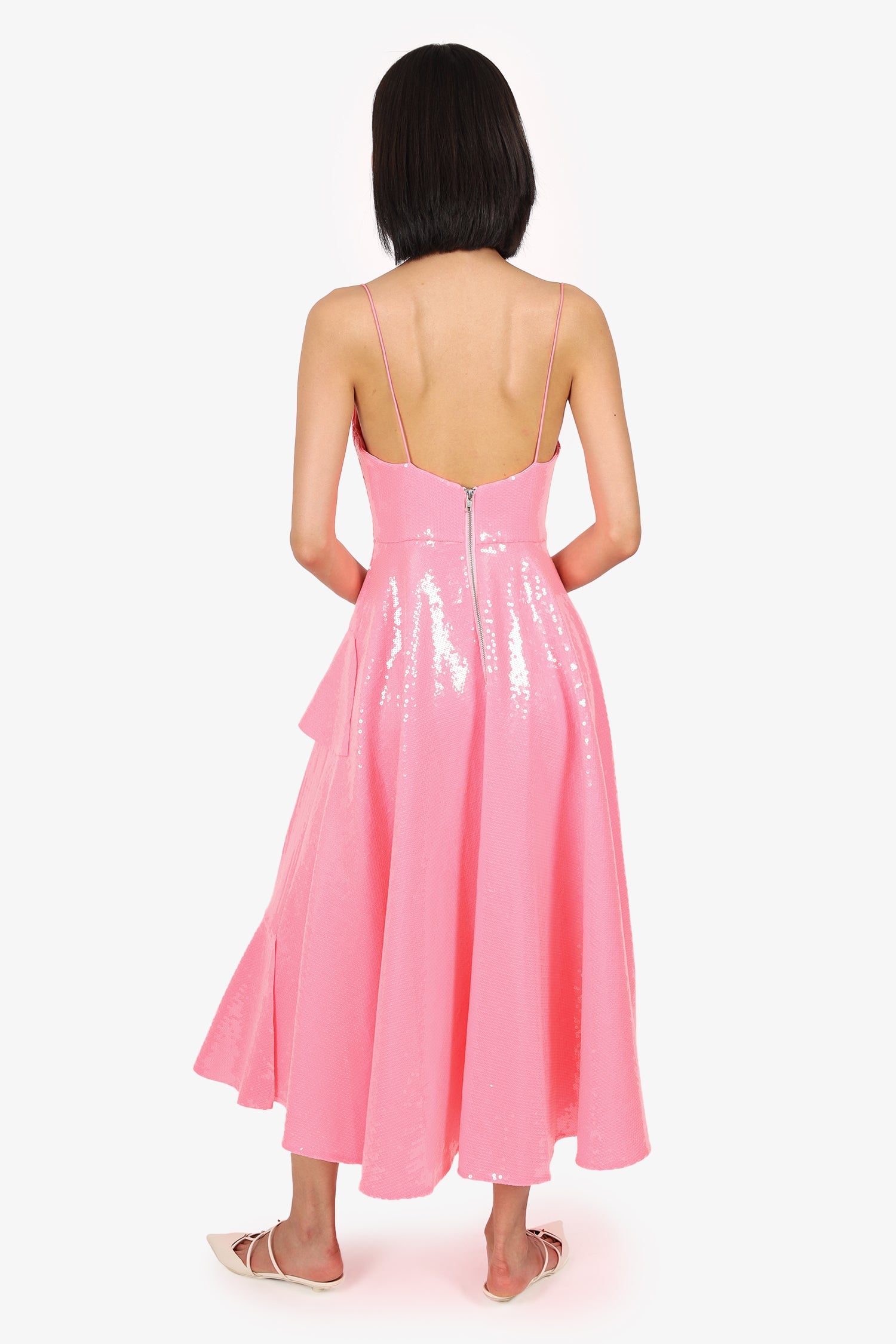Alex Perry Pink Sequin Ruffled Midi Dress Size 8