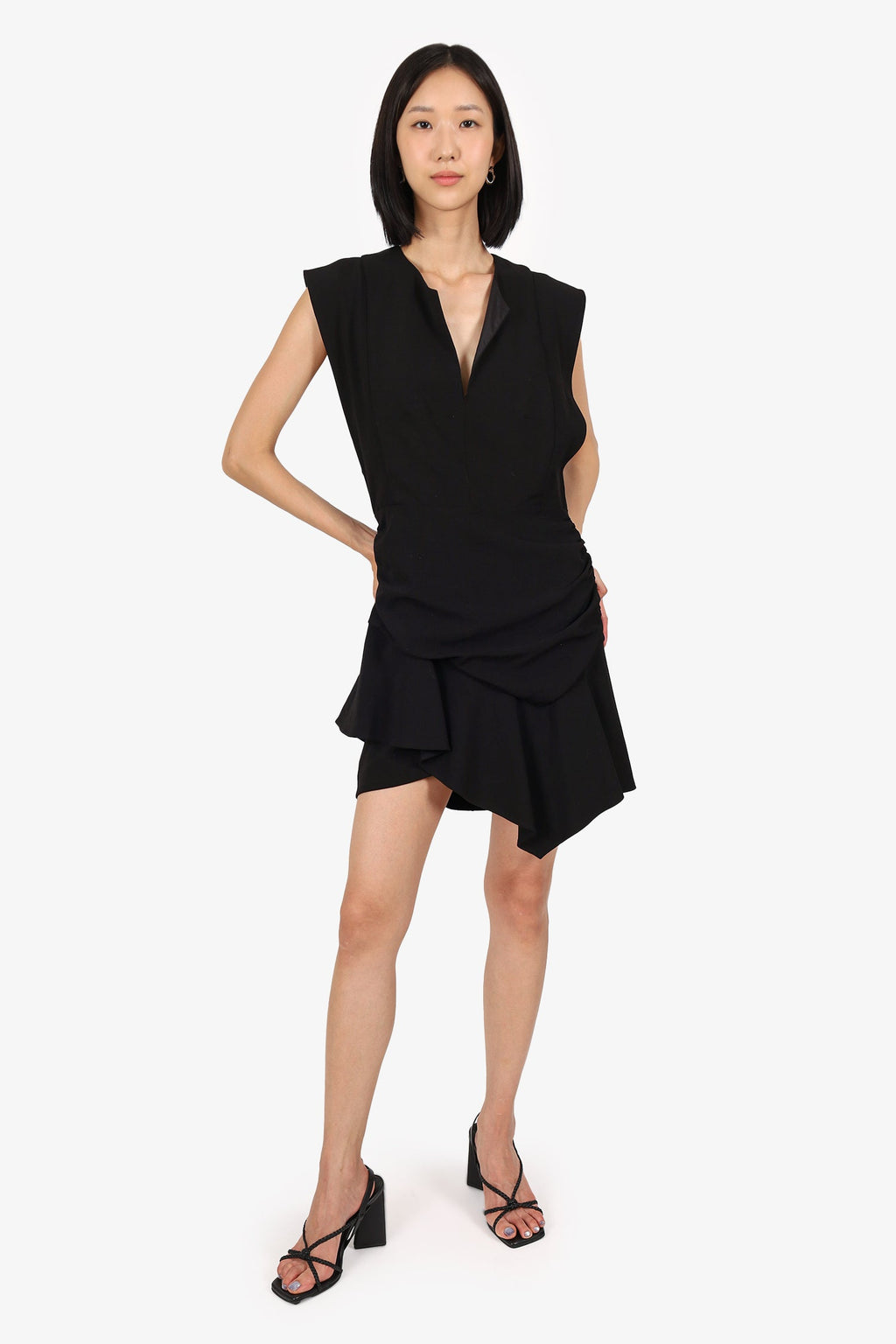 Ba&sh Black Sleeveless Ruched Mini Dress Size L