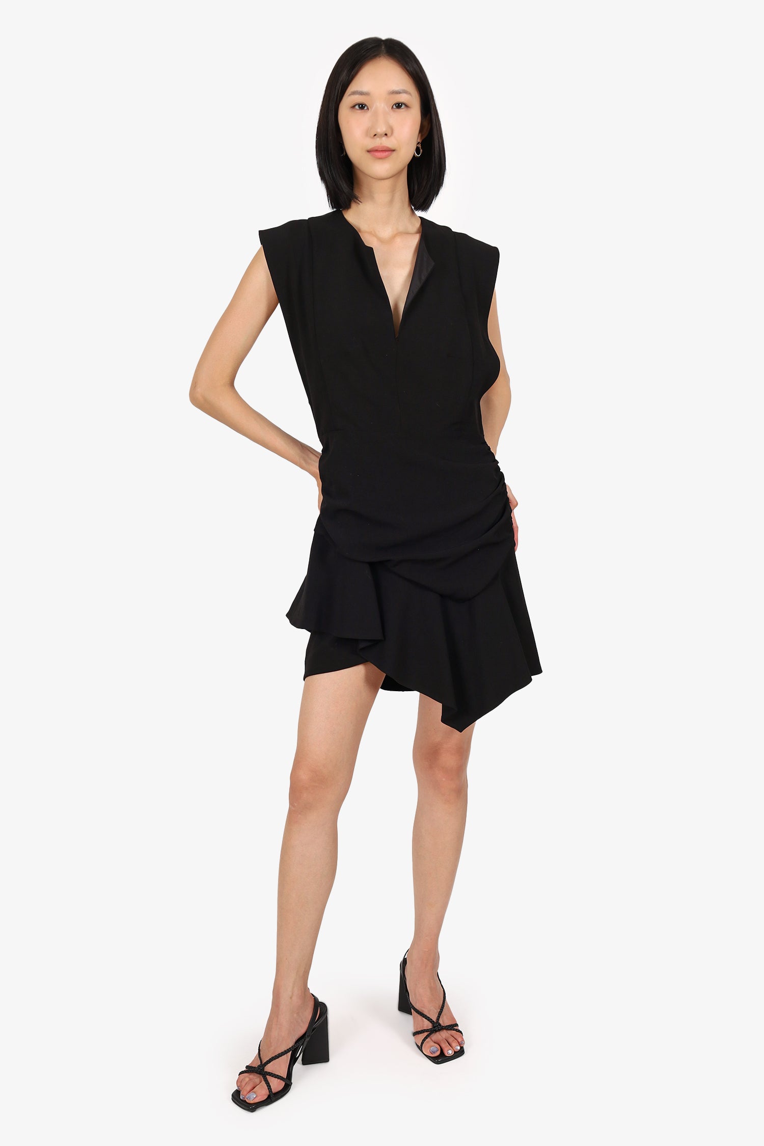Ba&sh Black Sleeveless Ruched Mini Dress Size L