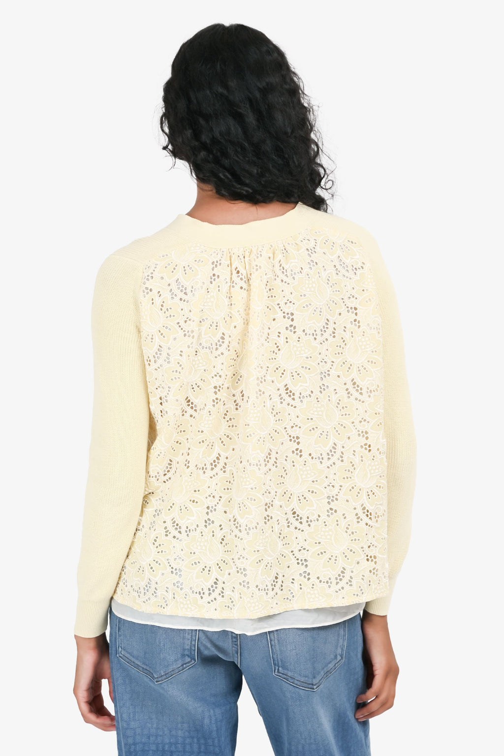 Sacai Luck Yellow/White Ribbed Knit Lace Back igan Size 2
