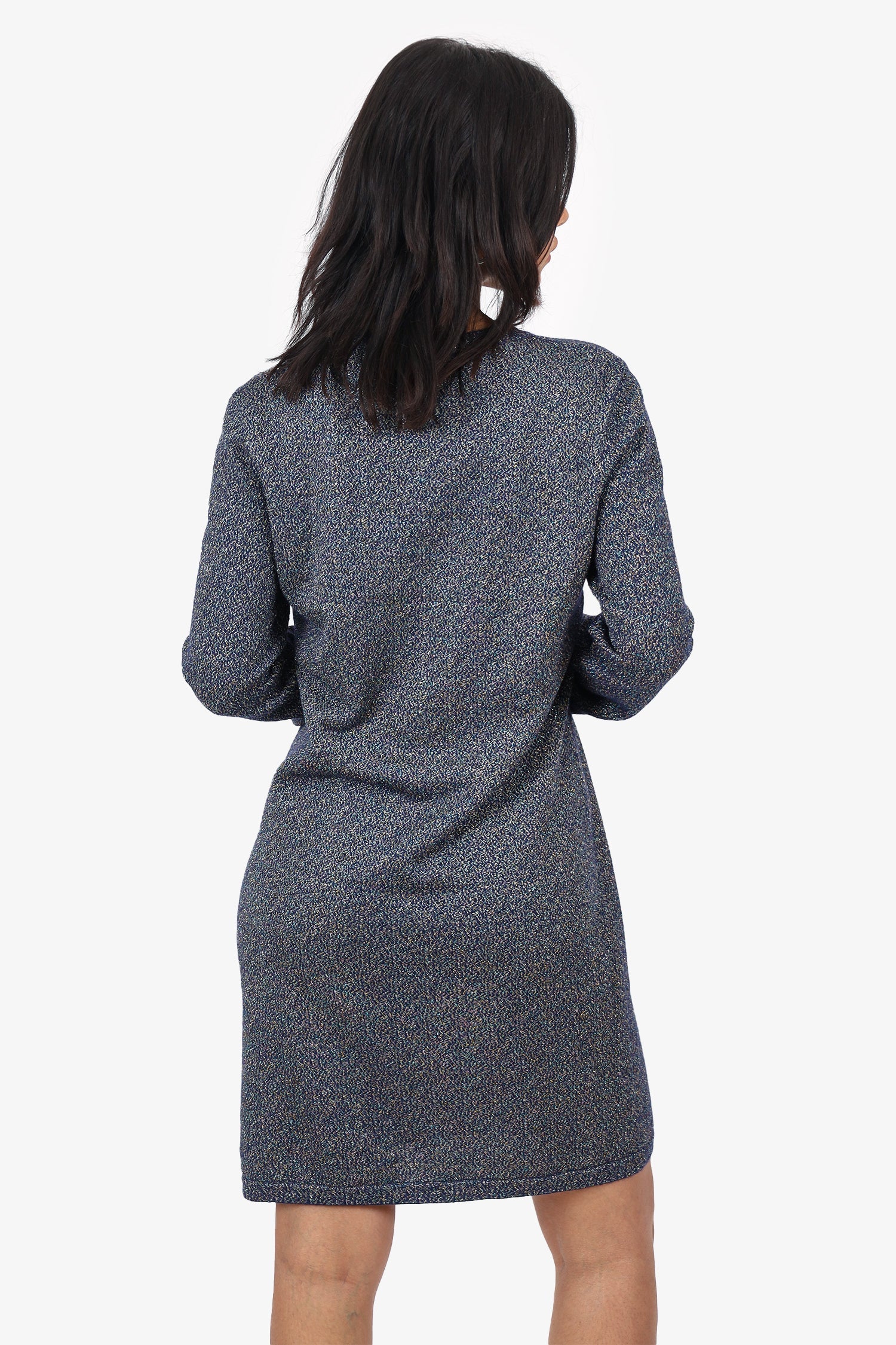 Pre-Loved Chanel™ 2011 Navy Cashmere Glitter Knitted Long Sleeve Dress Size 40