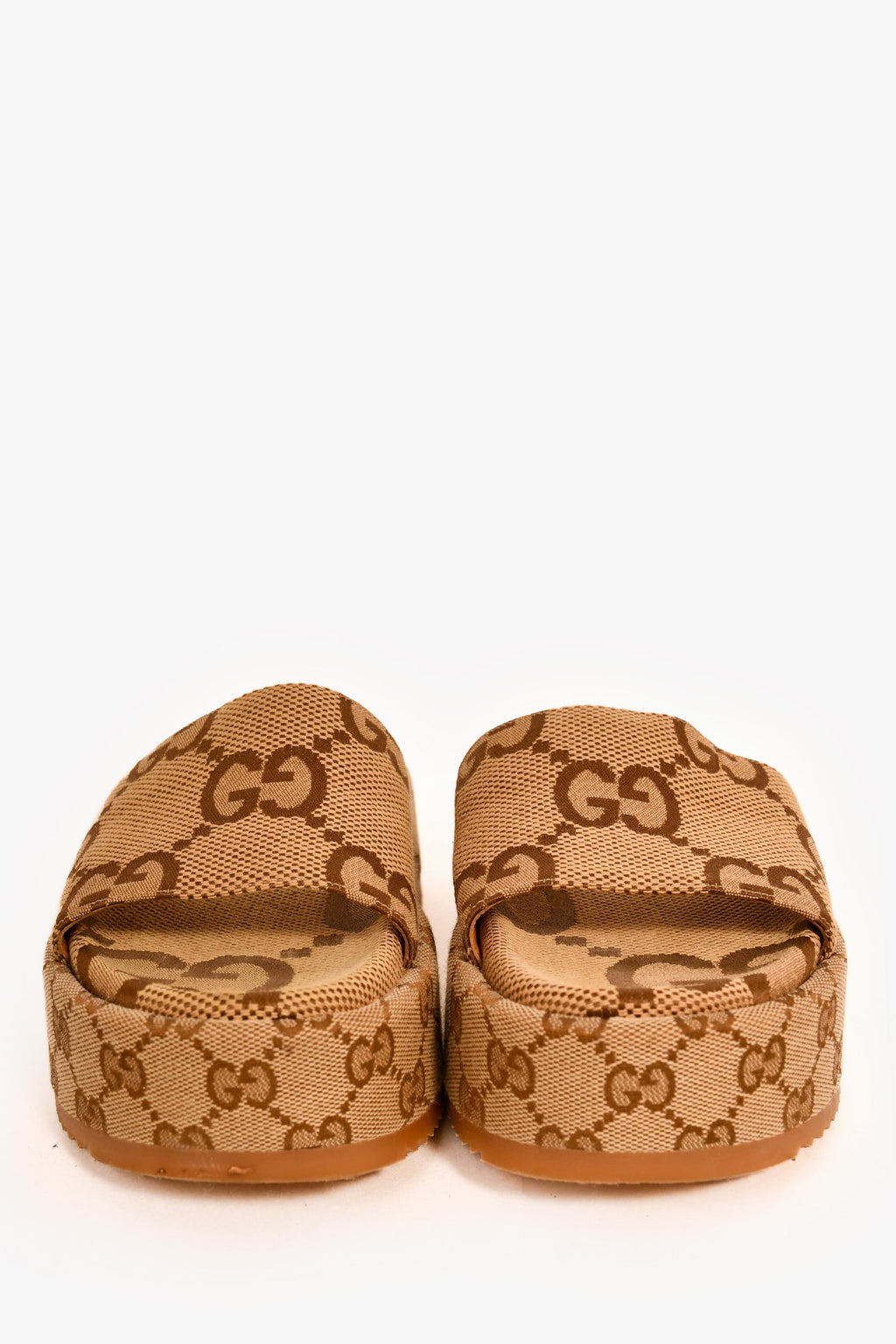 Gucci Brown Giant GG Monogram Canvas Platform Sandals Size 35