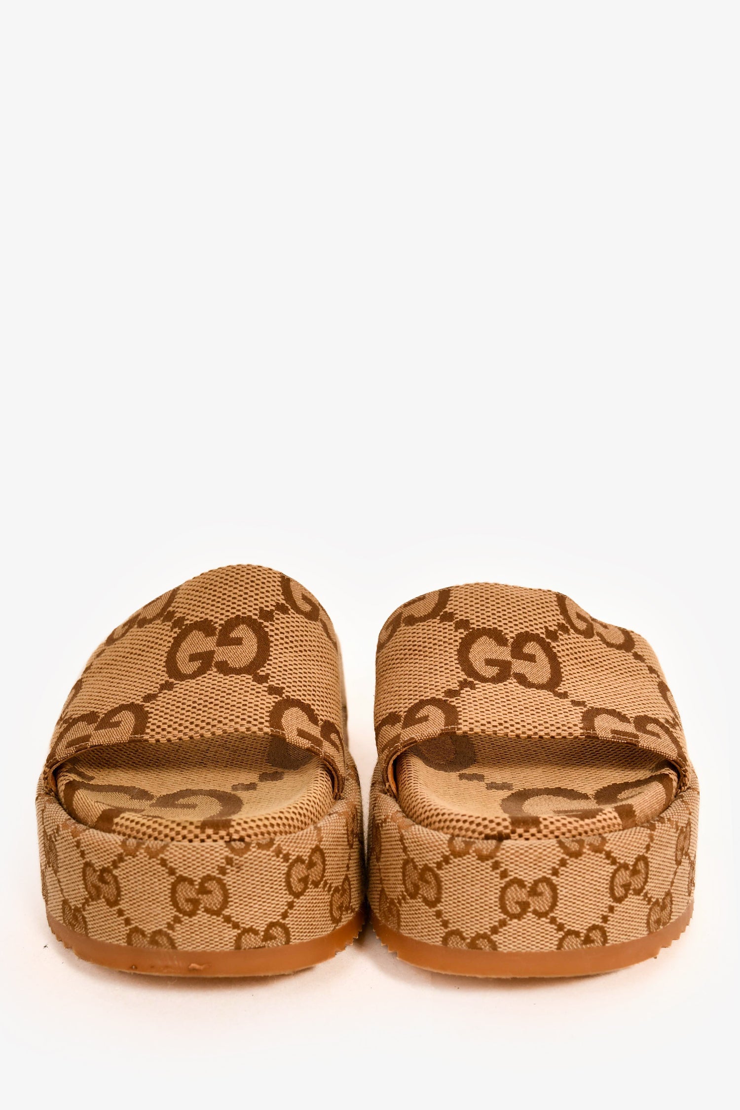 Gucci Brown Giant GG Monogram Canvas Platform Sandals Size 35