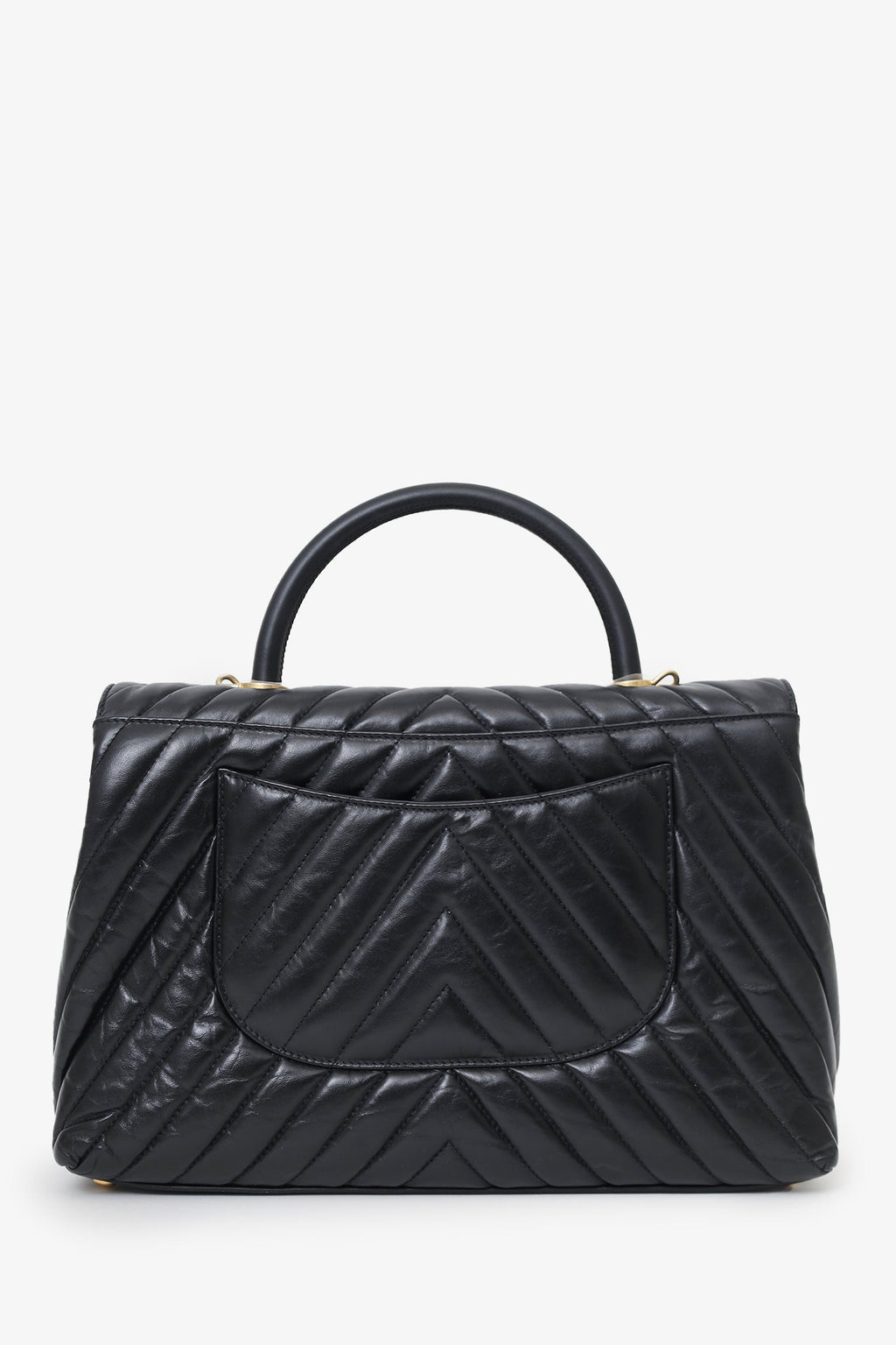 Pre-Loved Chanel™ Black Leather Chevron Coco Top Handle With Strap