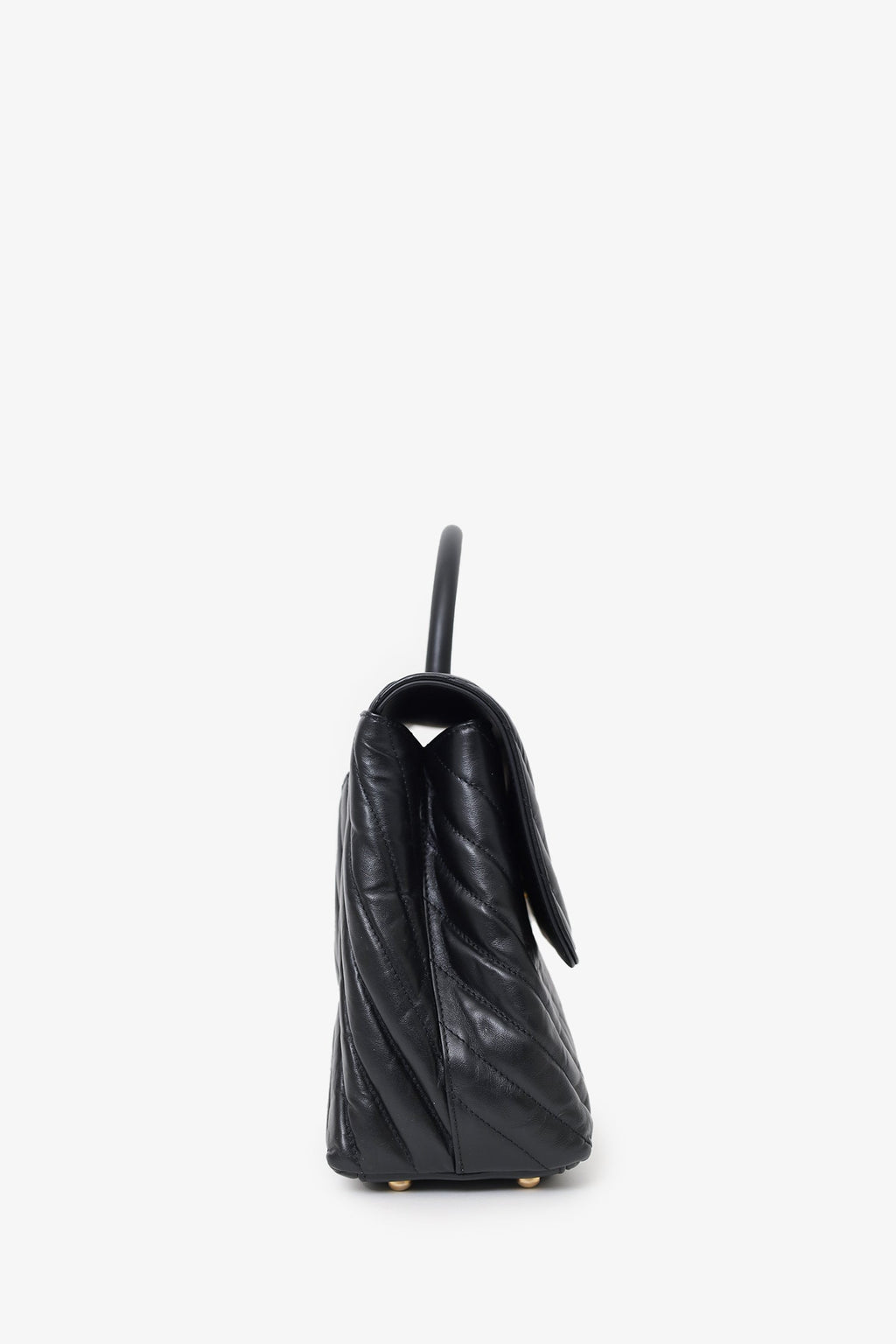 Pre-Loved Chanel™ Black Leather Chevron Coco Top Handle With Strap