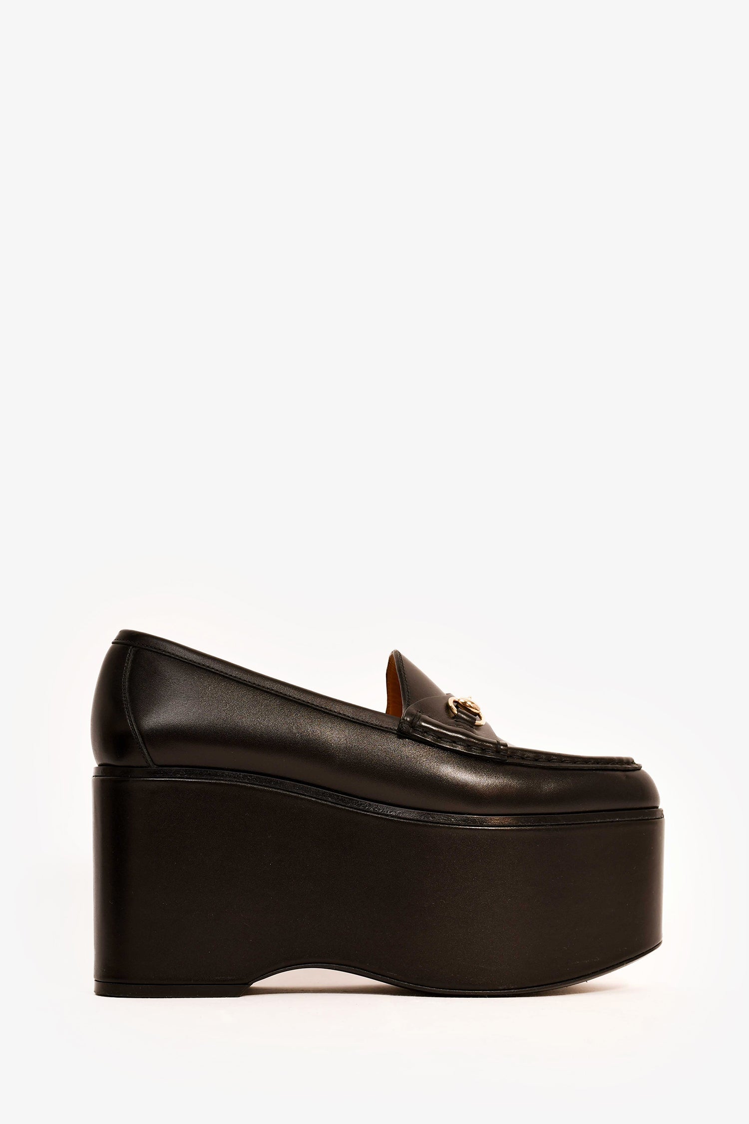 Gucci Black Leather Horsebit Mega Platform Loafers Size 38.5