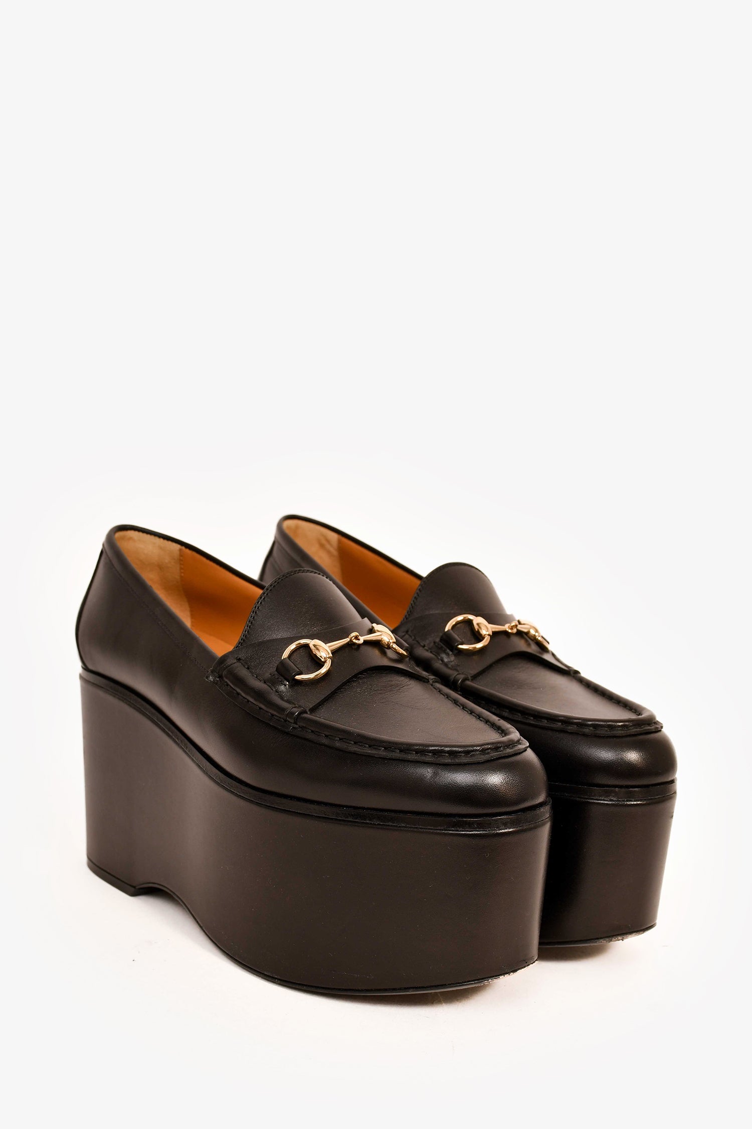 Gucci Black Leather Horsebit Mega Platform Loafers Size 38.5