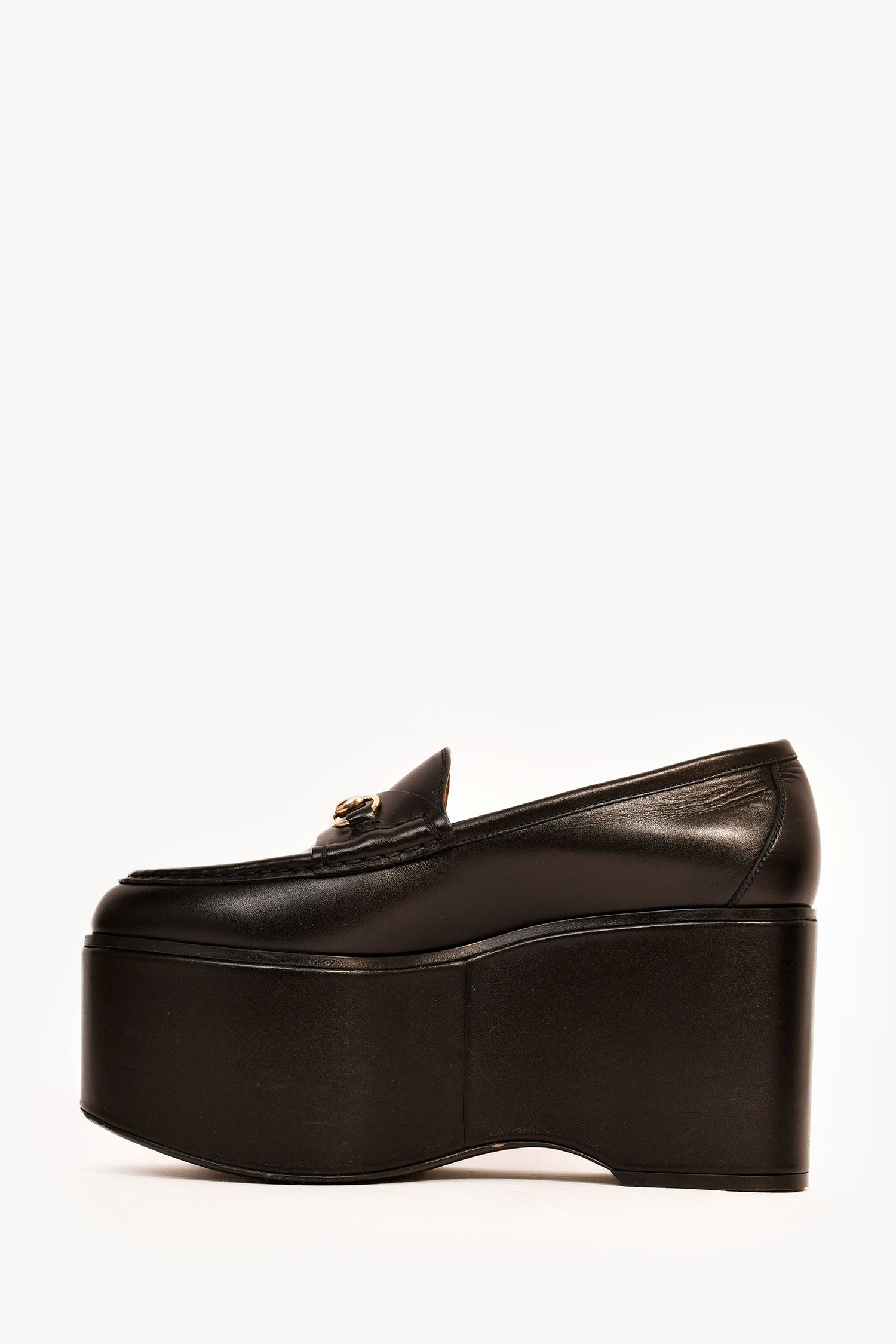 Gucci Black Leather Horsebit Mega Platform Loafers Size 38.5