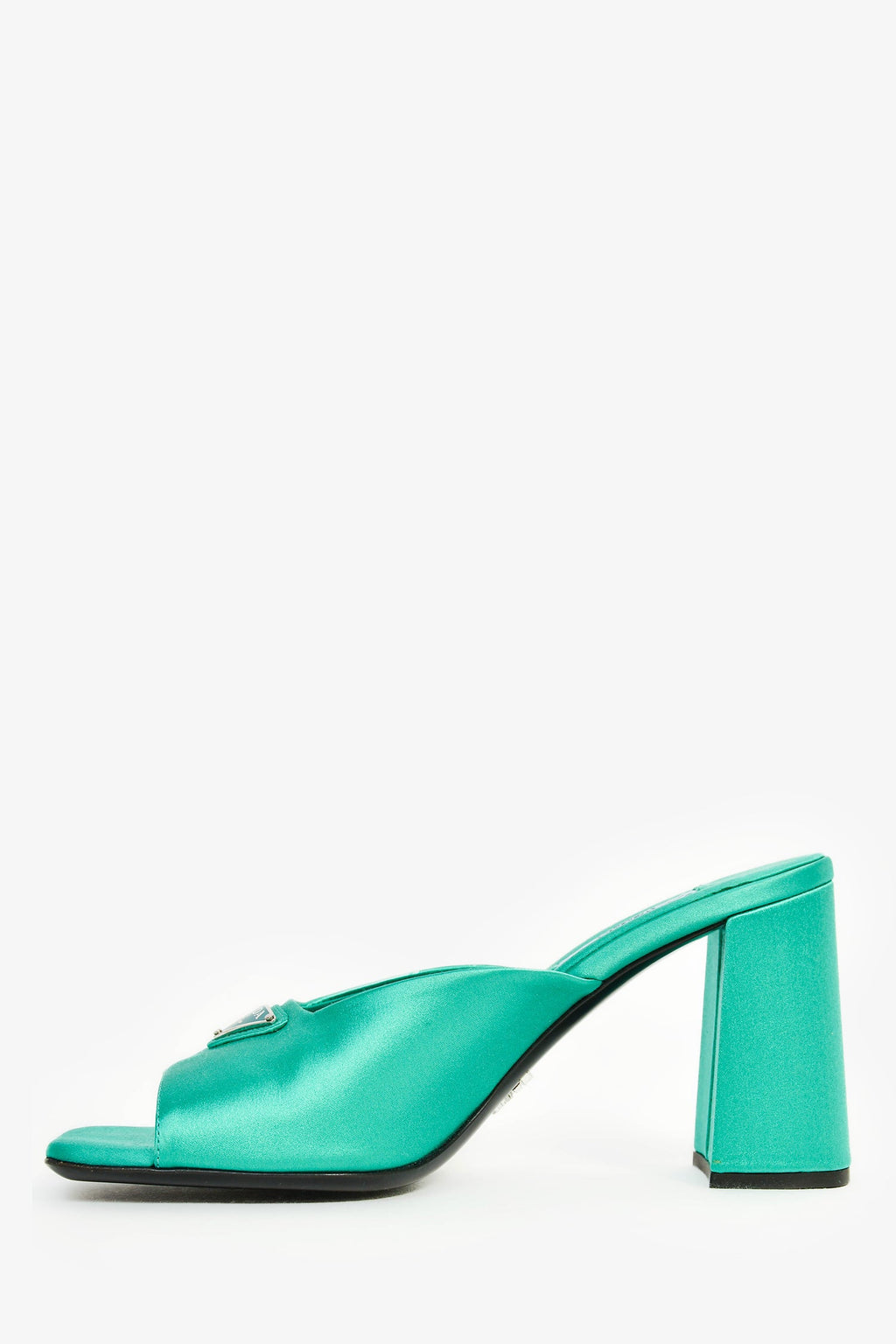Prada Green Satin Triangle Heeled Mules Size 38