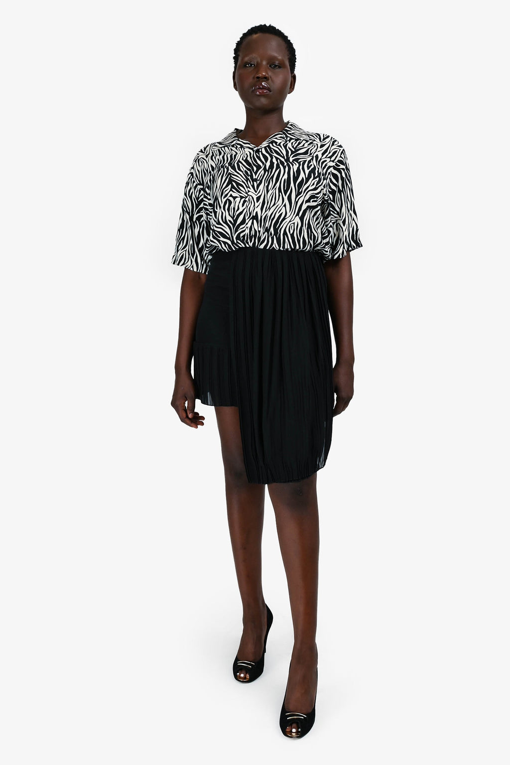 Christian Dior Black Silk Pleated Asymmetrical Skirt Size 8 US