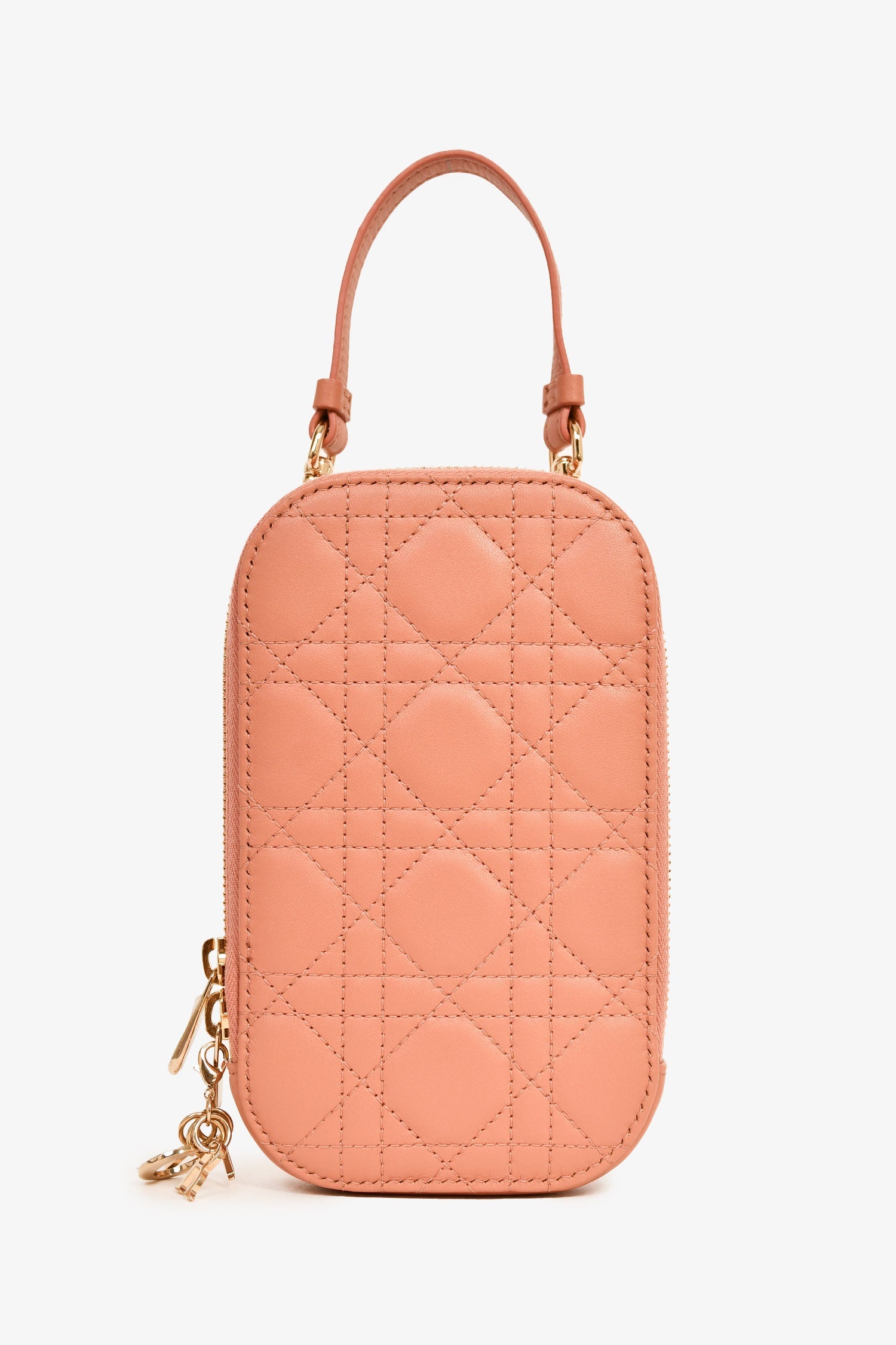 Christian Dior 2020 Pink Cannage Leather Call'in Dior Phone Holder With Chain Strap