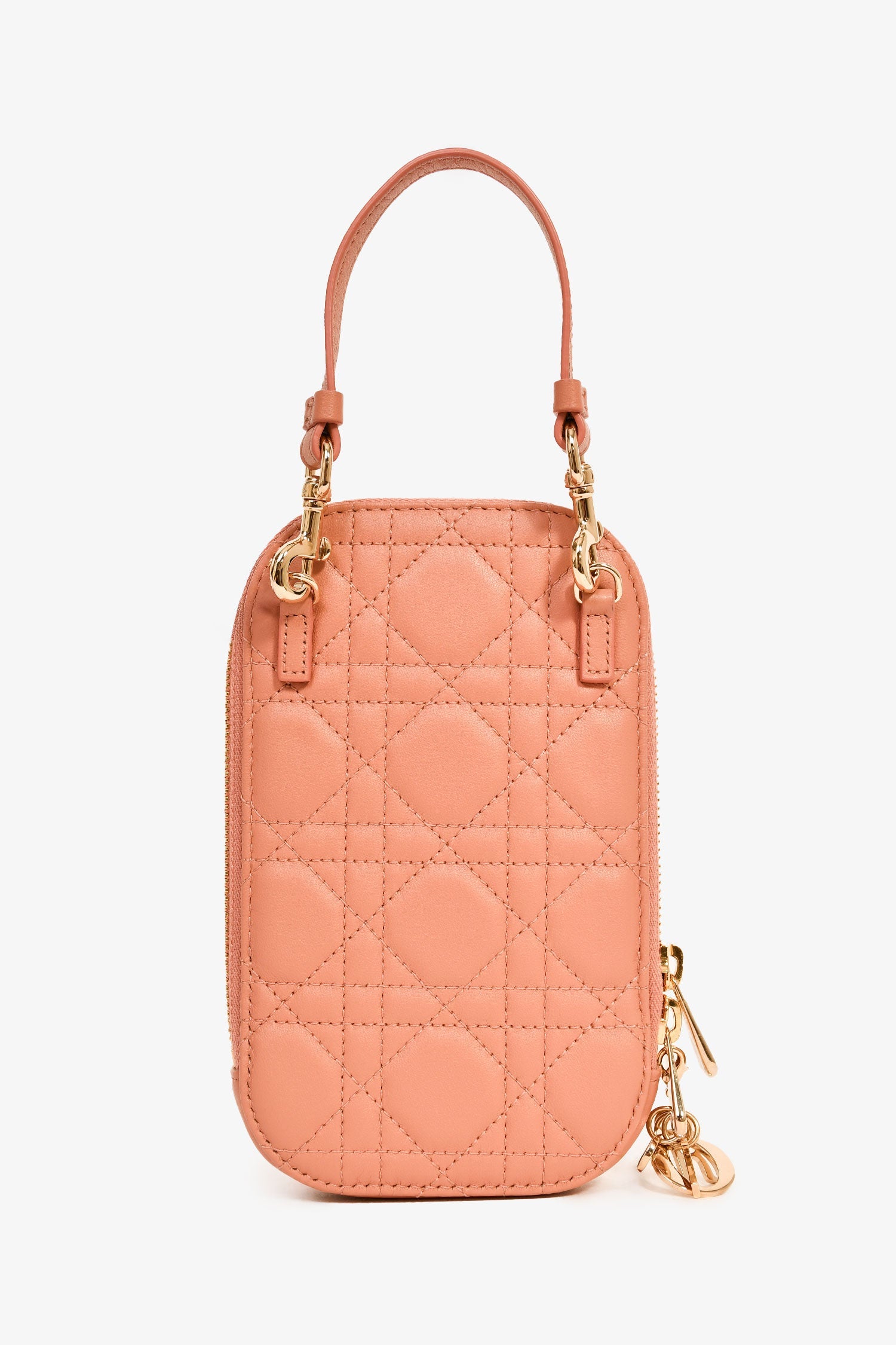 Christian Dior 2020 Pink Cannage Leather Call'in Dior Phone Holder With Chain Strap
