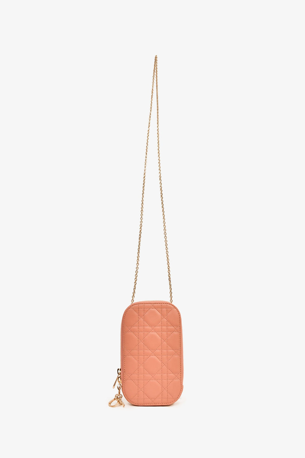 Christian Dior 2020 Pink Cannage Leather Call'in Dior Phone Holder With Chain Strap