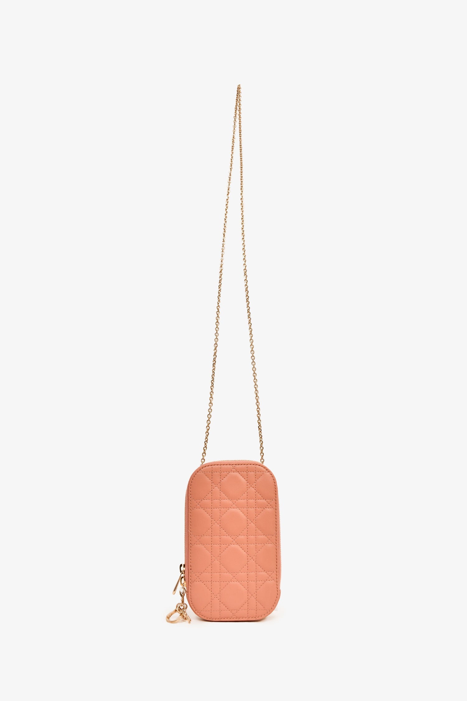 Christian Dior 2020 Pink Cannage Leather Call'in Dior Phone Holder With Chain Strap