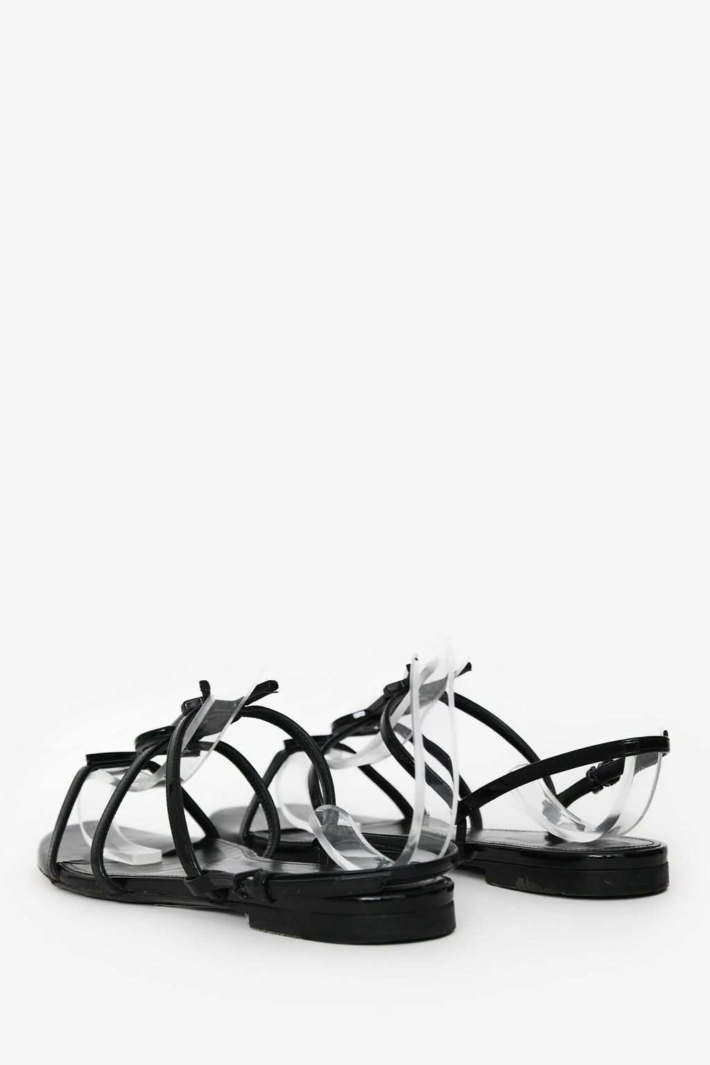 Saint Laurent Black Patent Cassandra YSL Flat Sandals Size 37.5 (As Is)