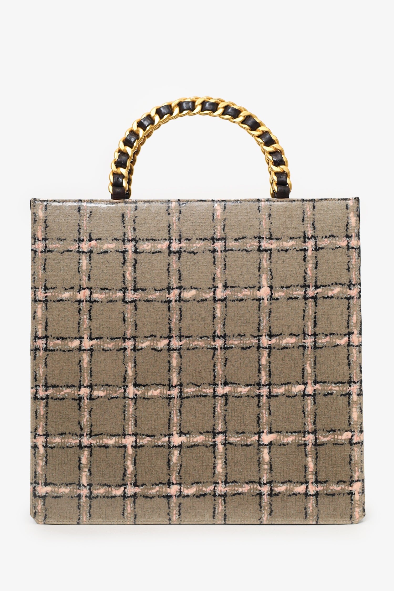 Pre-Loved Chanel™ Grey/Pink Plaid Chain Top Handle Bag