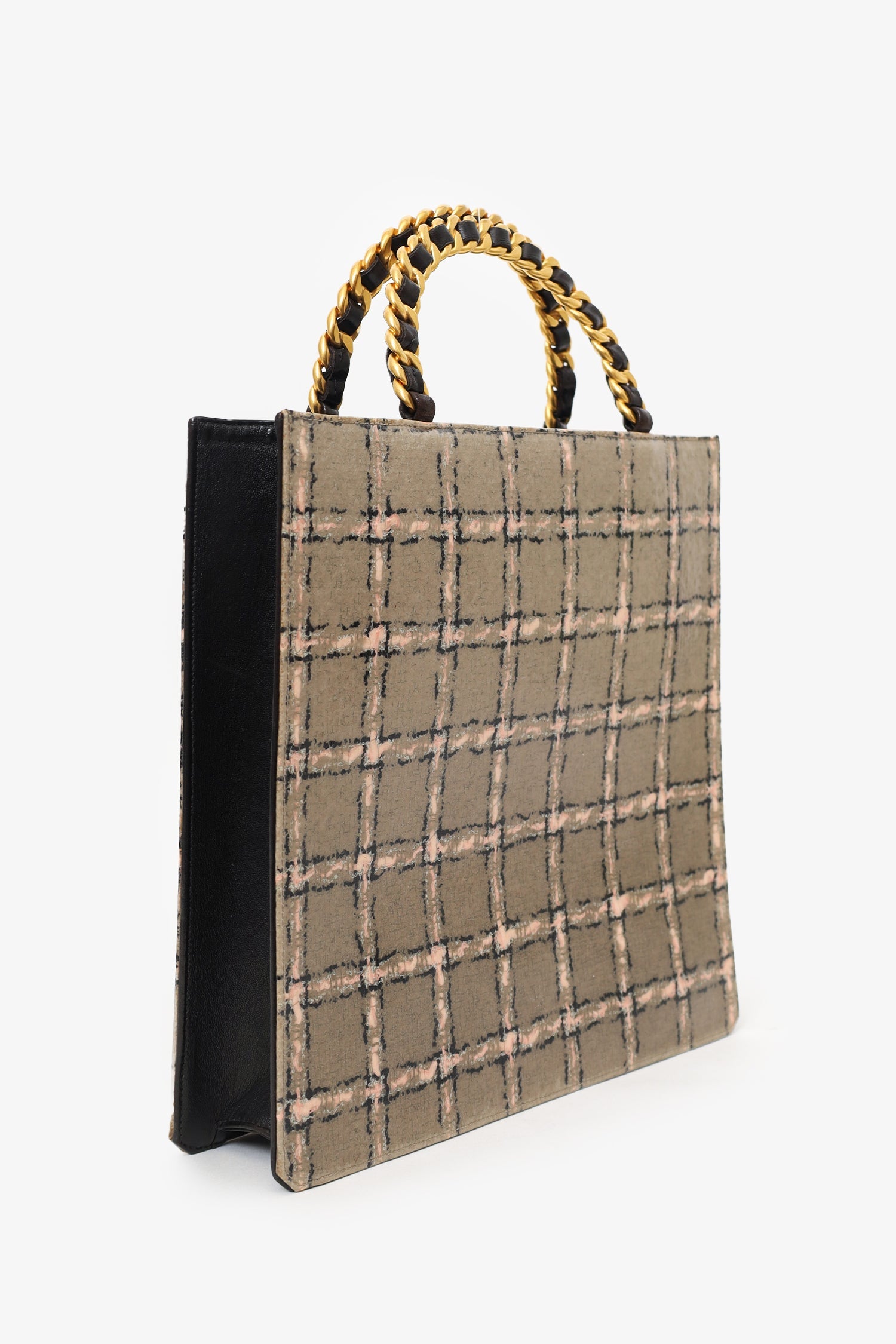 Pre-Loved Chanel™ Grey/Pink Plaid Chain Top Handle Bag