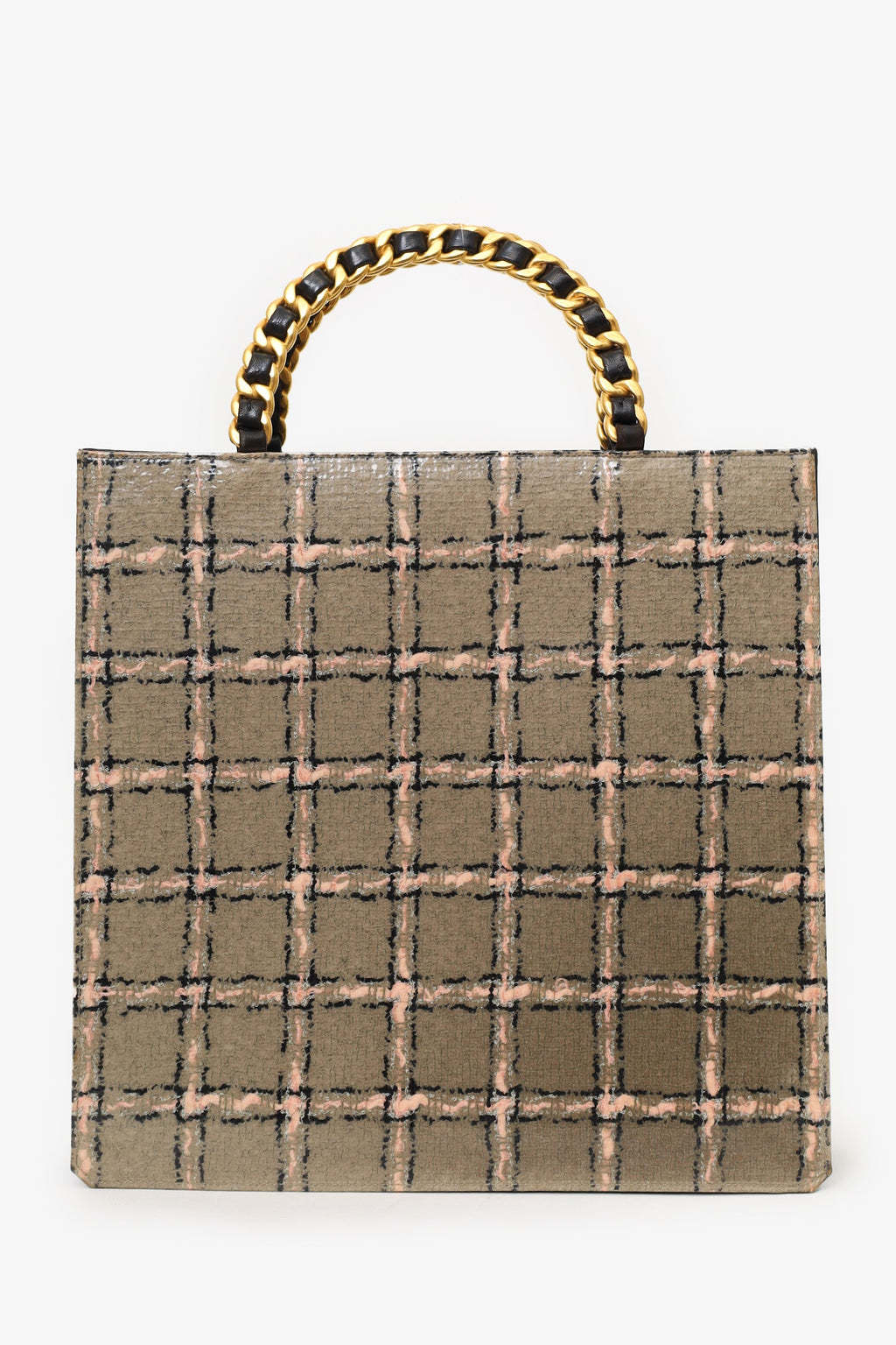 Pre-Loved Chanel™ Grey/Pink Plaid Chain Top Handle Bag