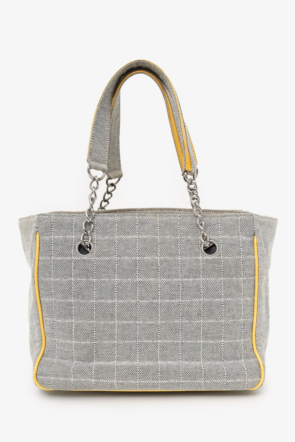 Pre-Loved Chanel™ 2005-06 Yellow/Grey CC Camellia No. 5 Choco Bar Canvas Tote