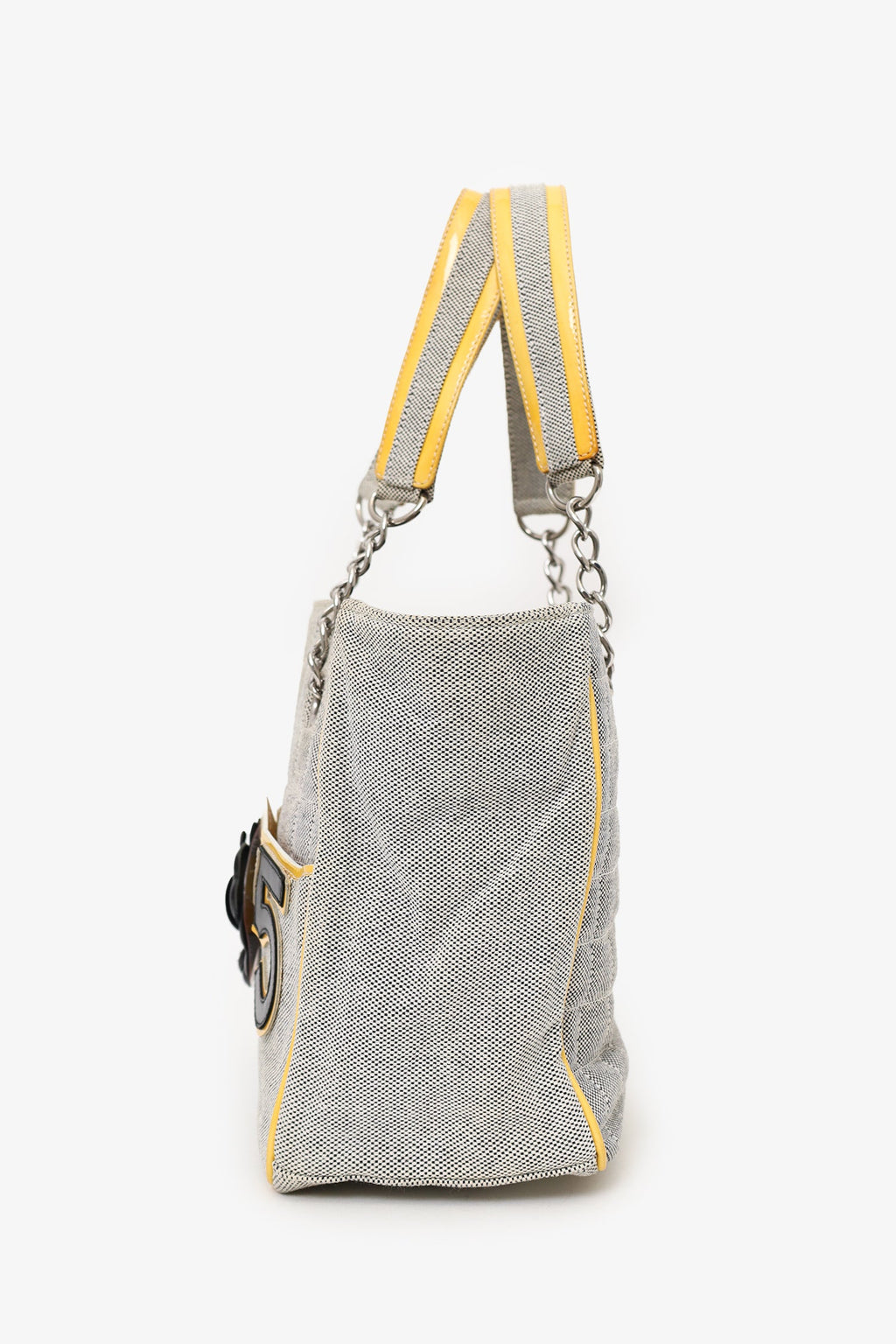 Pre-Loved Chanel™ 2005-06 Yellow/Grey CC Camellia No. 5 Choco Bar Canvas Tote