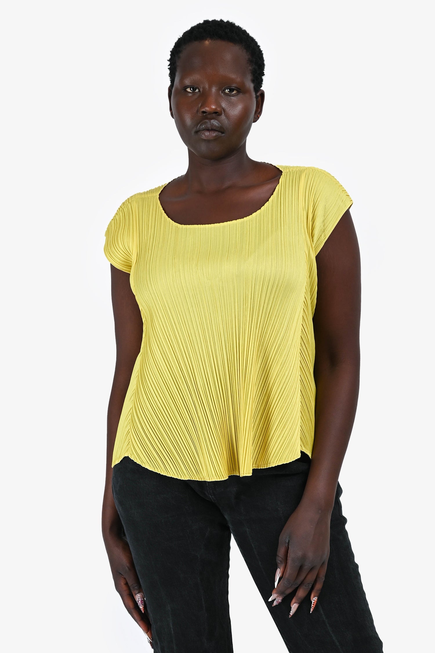 Pleats Please Issey Miyake Lime Green Pleated Sleeveless Top Size 3