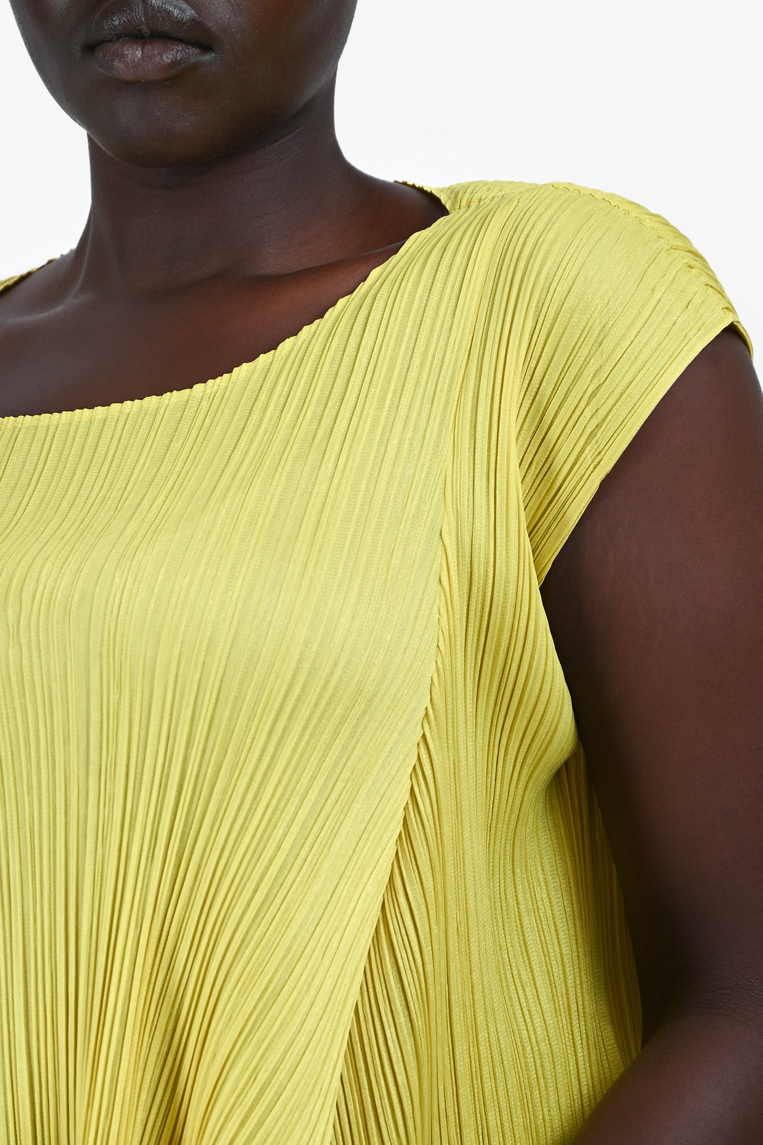 Pleats Please Issey Miyake Lime Green Pleated Sleeveless Top Size 3