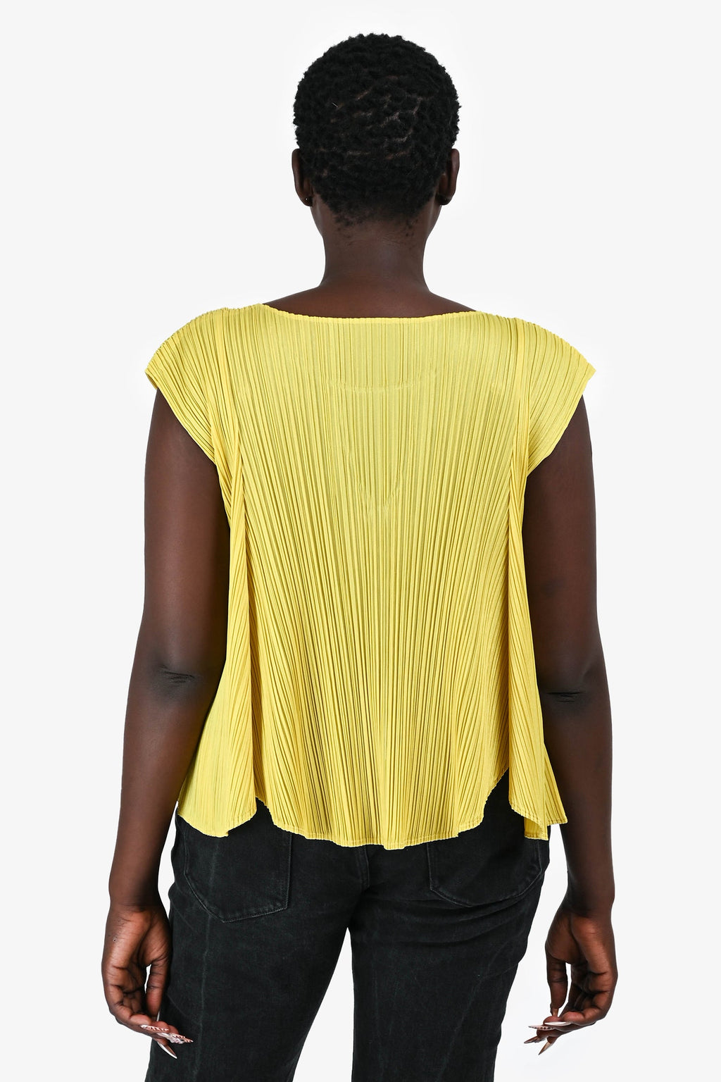 Pleats Please Issey Miyake Lime Green Pleated Sleeveless Top Size 3