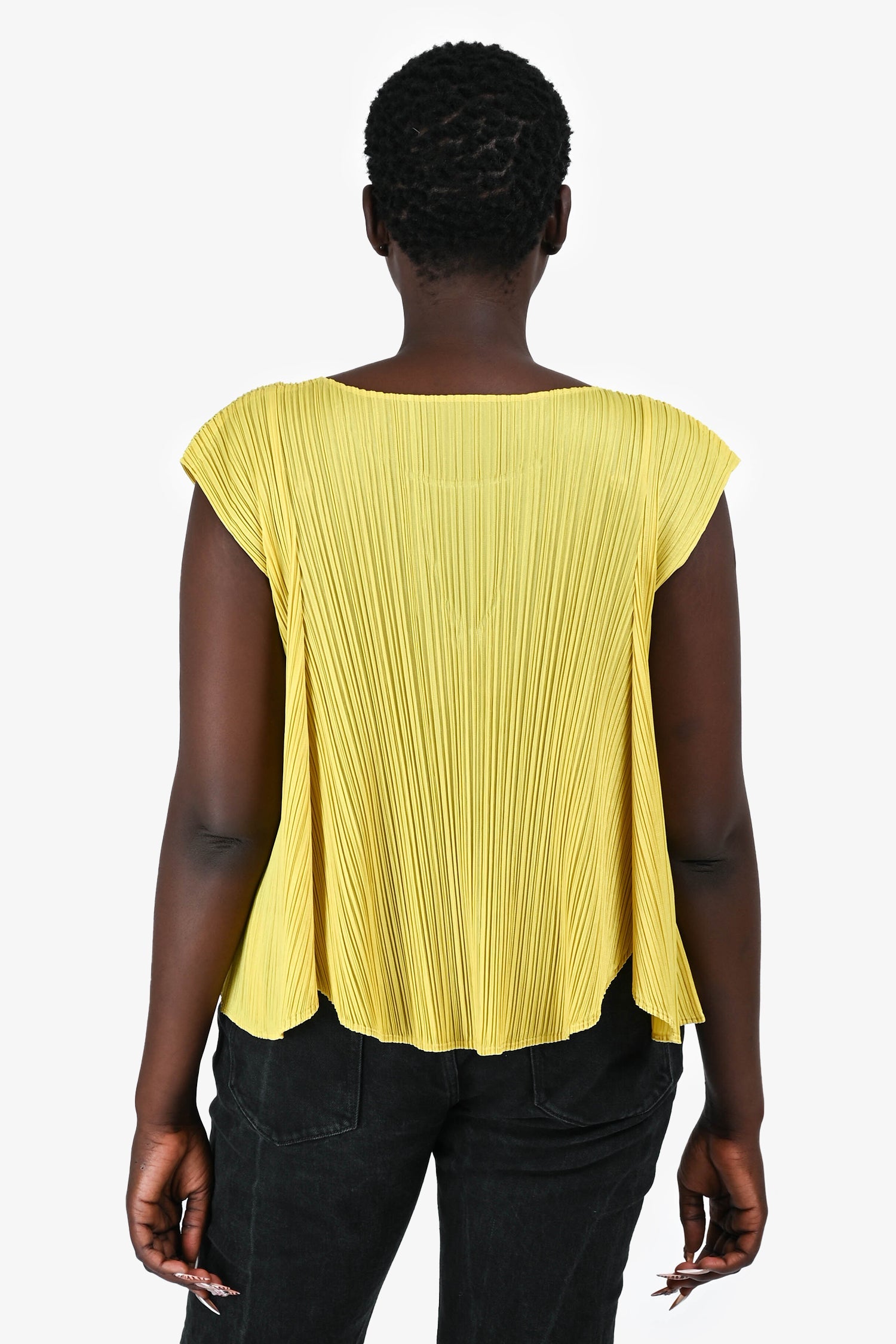 Pleats Please Issey Miyake Lime Green Pleated Sleeveless Top Size 3