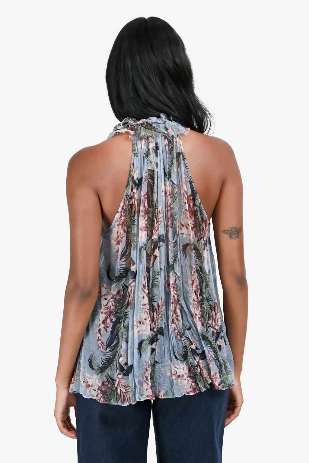 Zimmermann Blue Floral Silk Ruffle Sleeveless Top Size 0