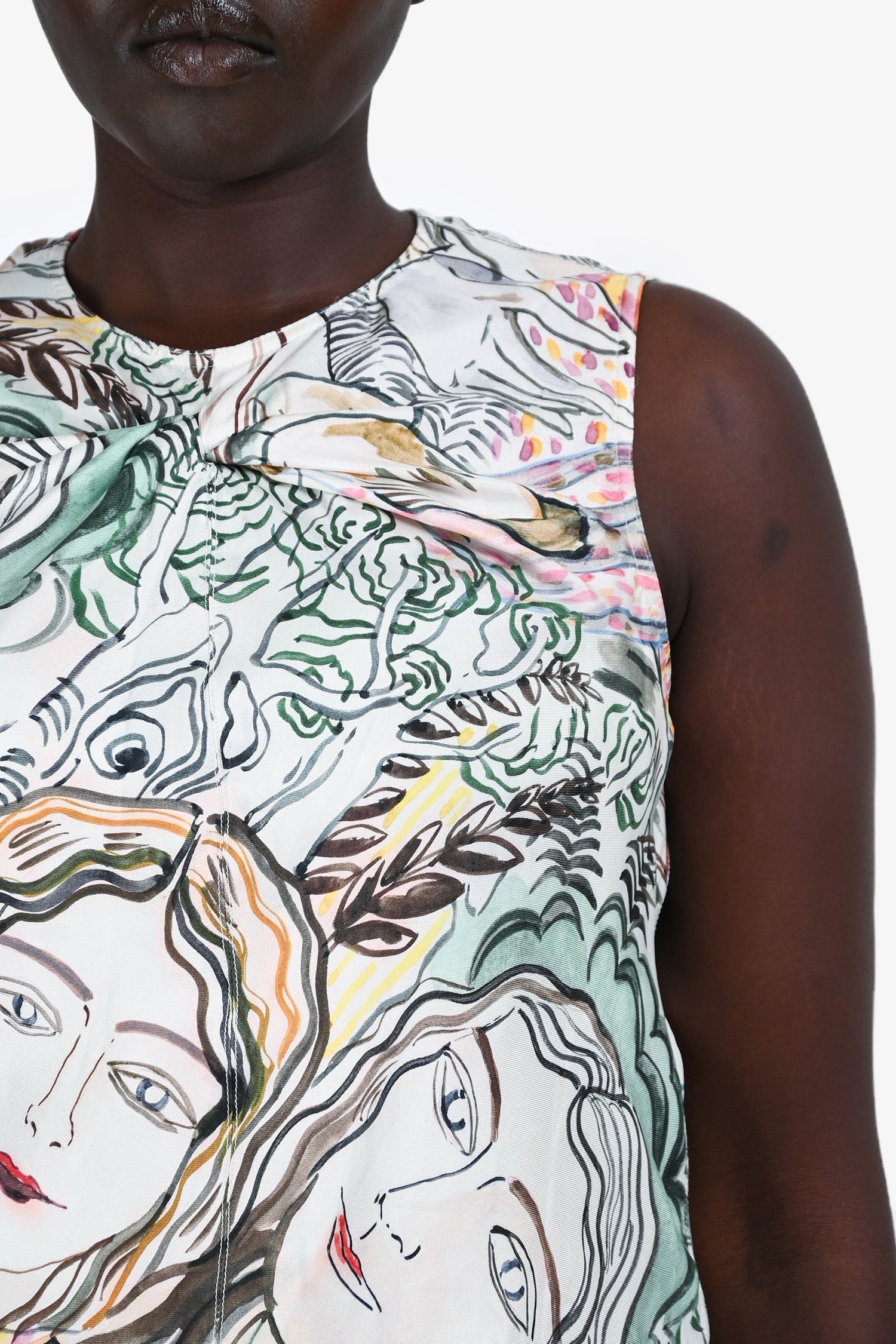 3.1 Phillip Lim White/Green Multicolour Printed Sleeveless Top Size 6