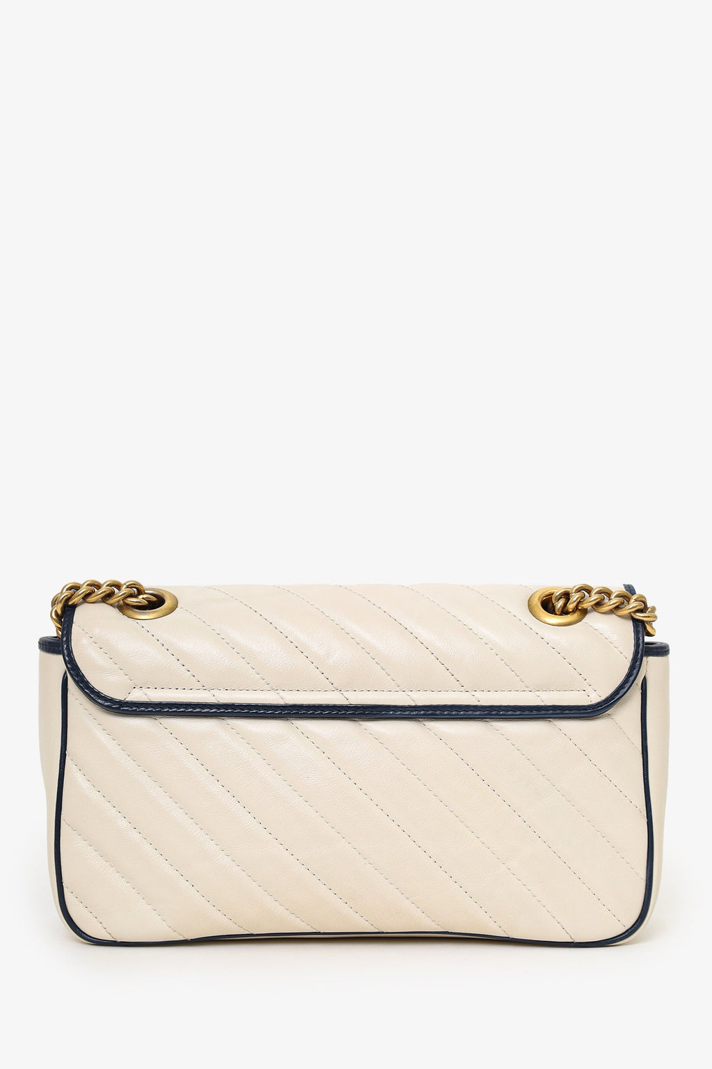 Gucci Cream/Navy Leather Small Marmont Shoulder Bag