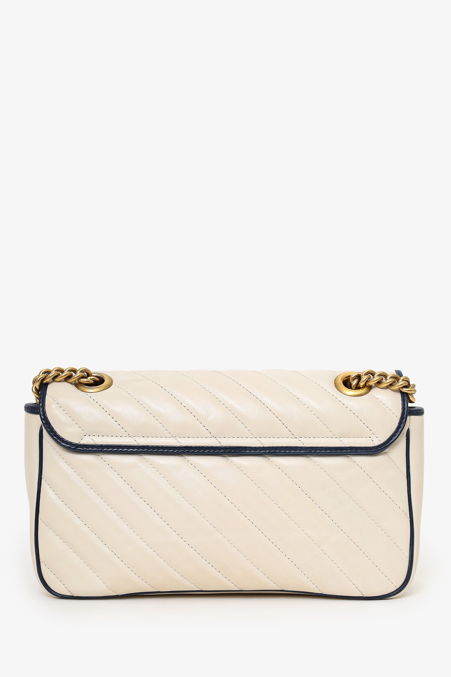 Gucci Cream/Navy Leather Small Marmont Shoulder Bag