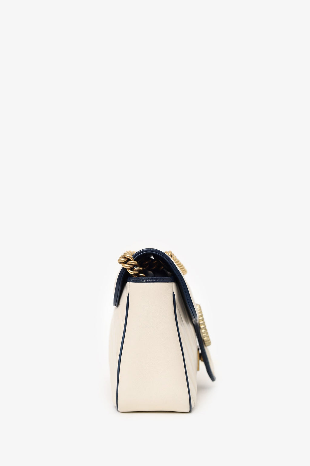 Gucci Cream/Navy Leather Small Marmont Shoulder Bag