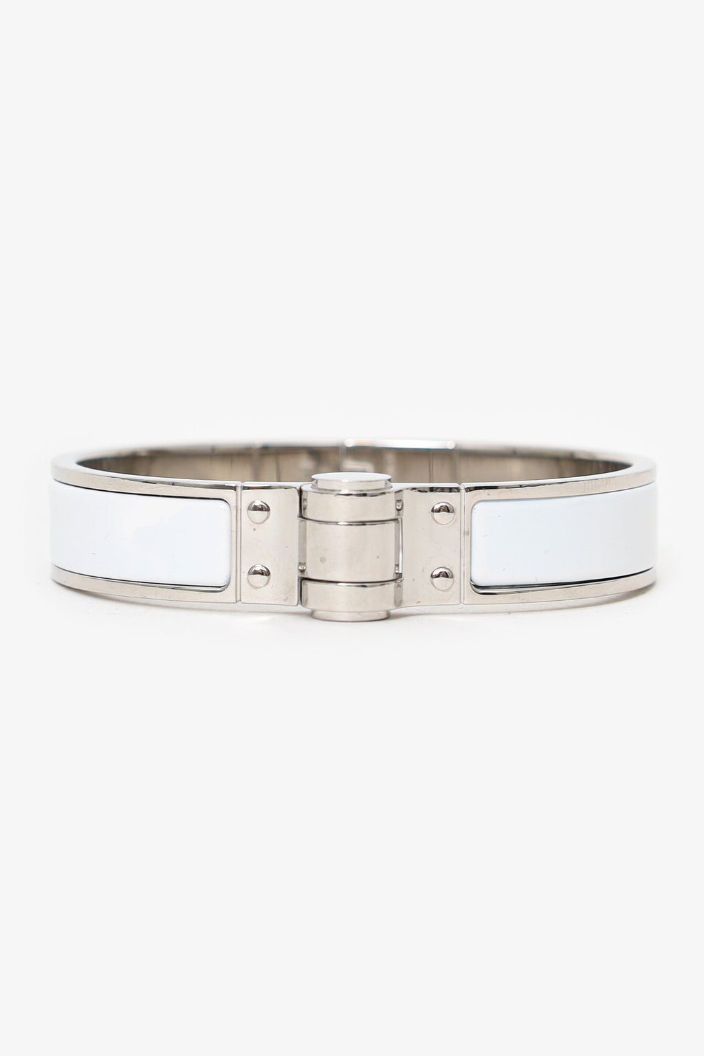 Hermès Silver Toned/White Enamel Charnière Hinged Bracelet