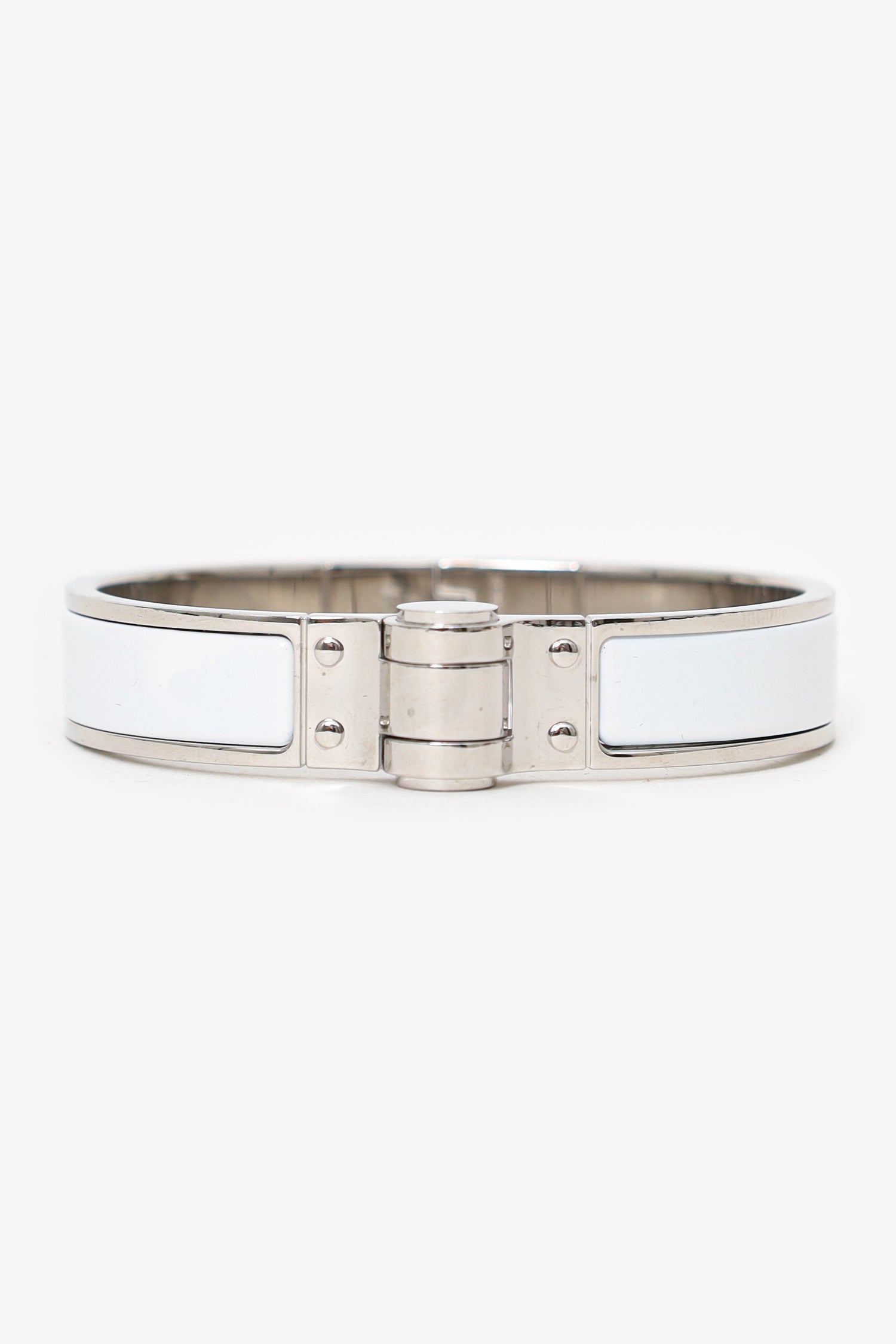 Hermès Silver Toned/White Enamel Charnière Hinged Bracelet