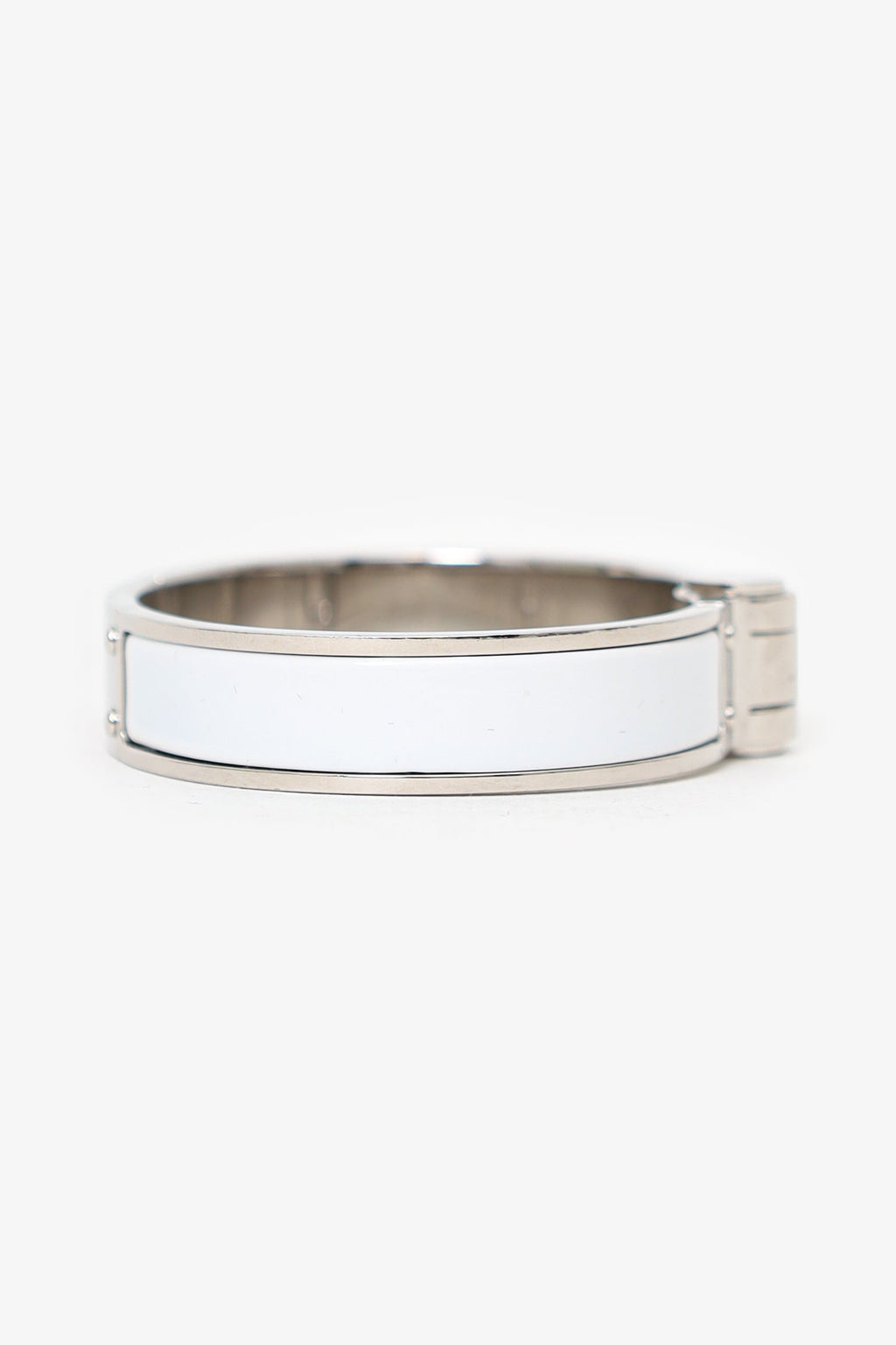 Hermès Silver Toned/White Enamel Charnière Hinged Bracelet
