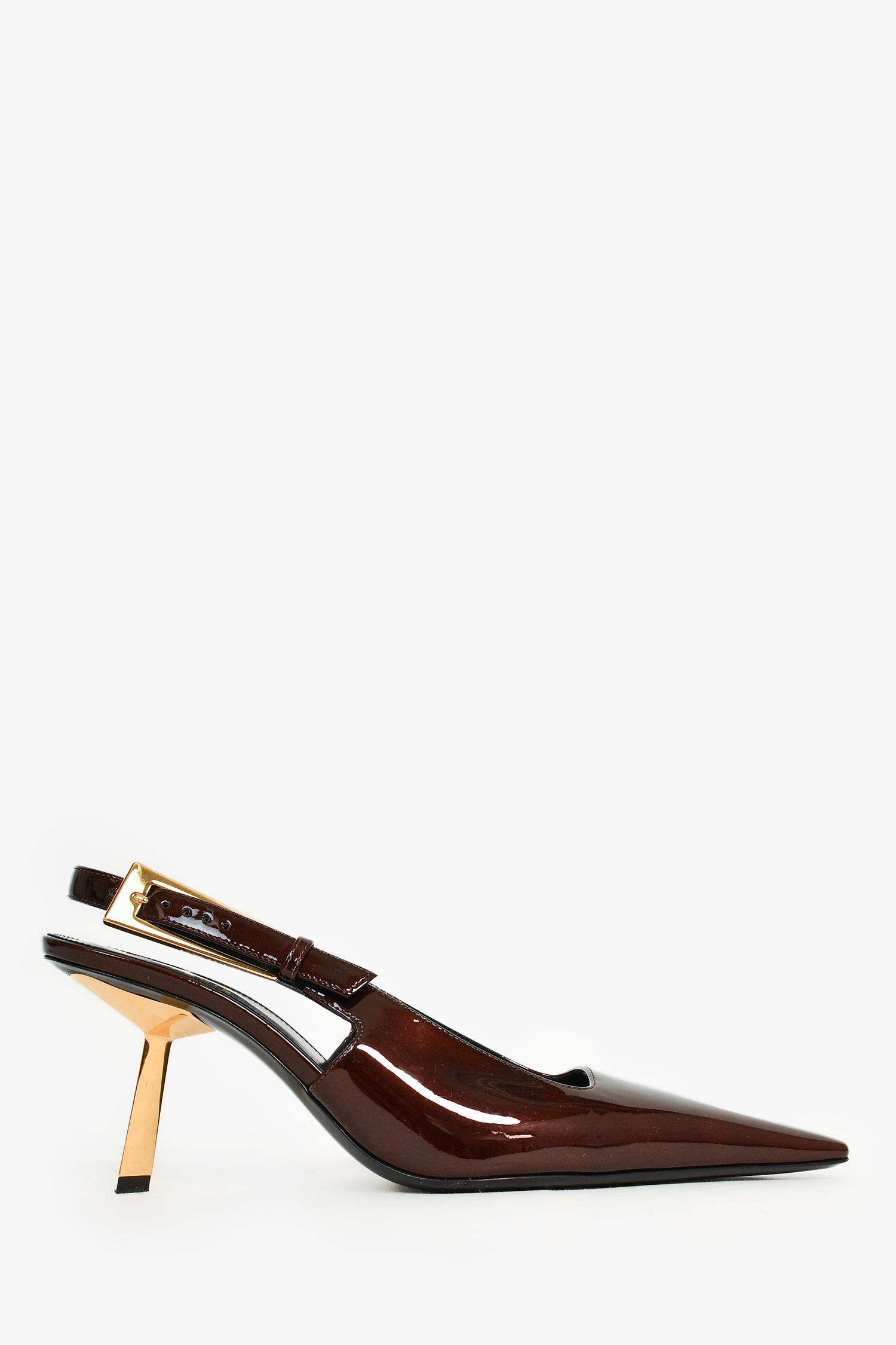 Saint Laurent Burgundy Patent Gold Slingback Heels Size 37