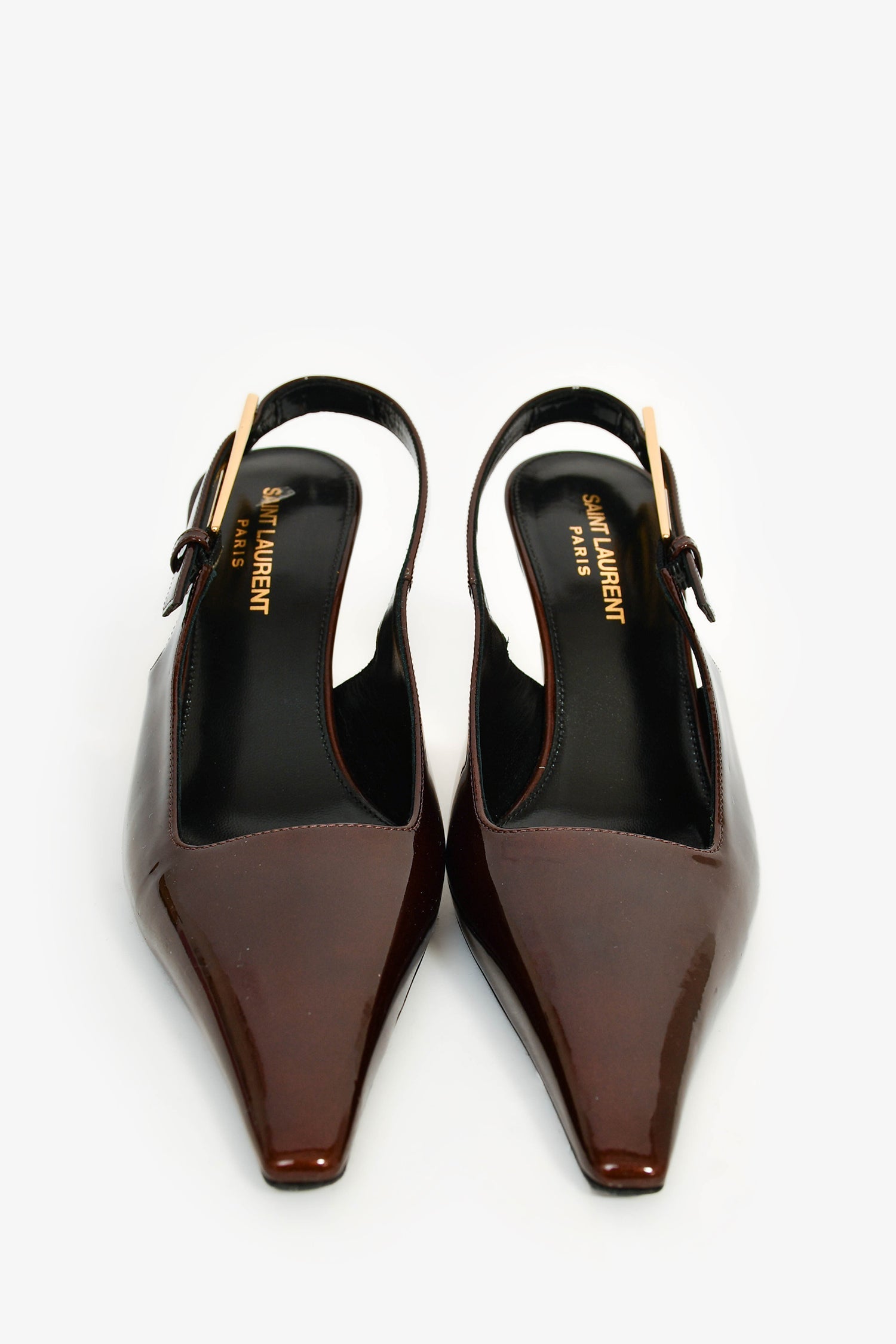 Saint Laurent Burgundy Patent Gold Slingback Heels Size 37