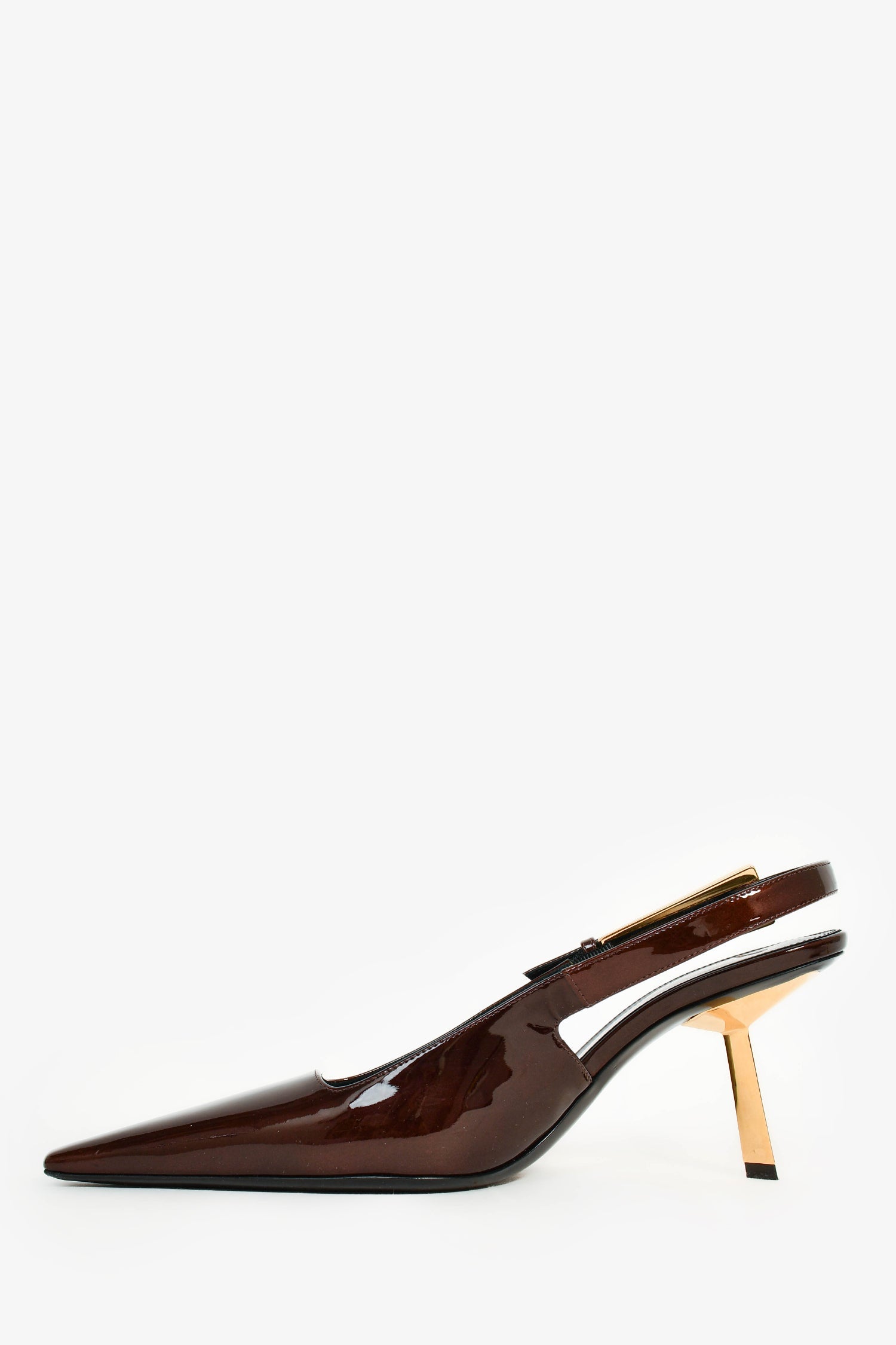 Saint Laurent Burgundy Patent Gold Slingback Heels Size 37