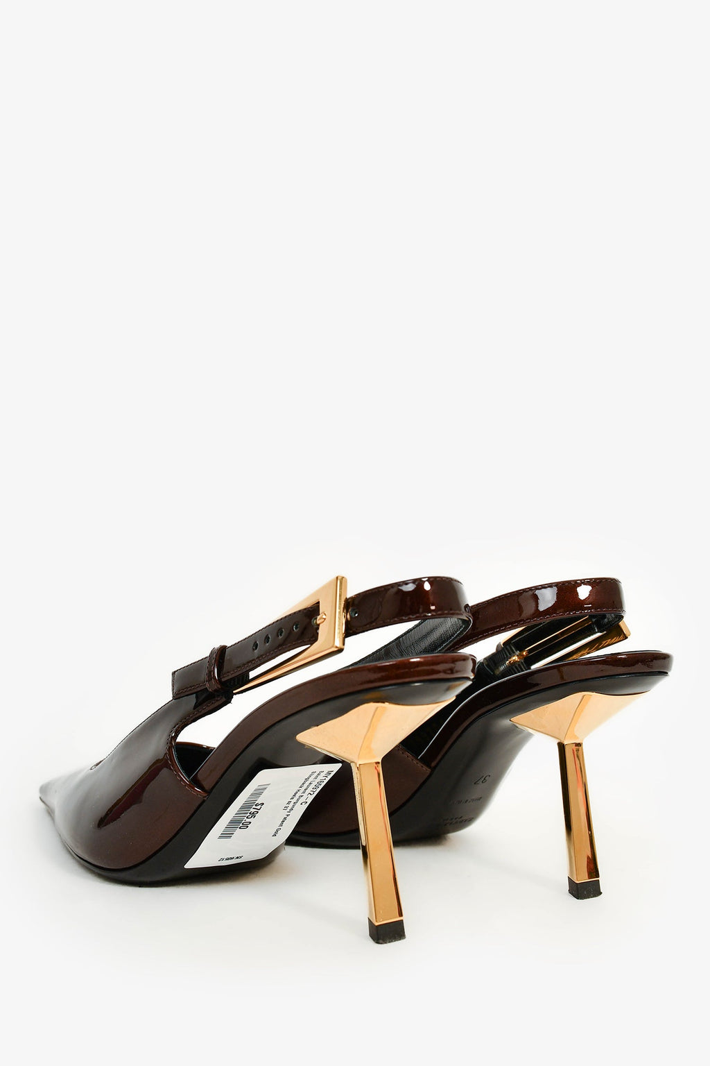 Saint Laurent Burgundy Patent Gold Slingback Heels Size 37