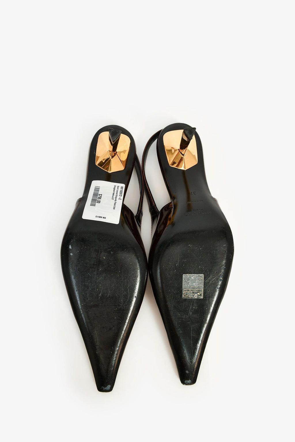 Saint Laurent Burgundy Patent Gold Slingback Heels Size 37